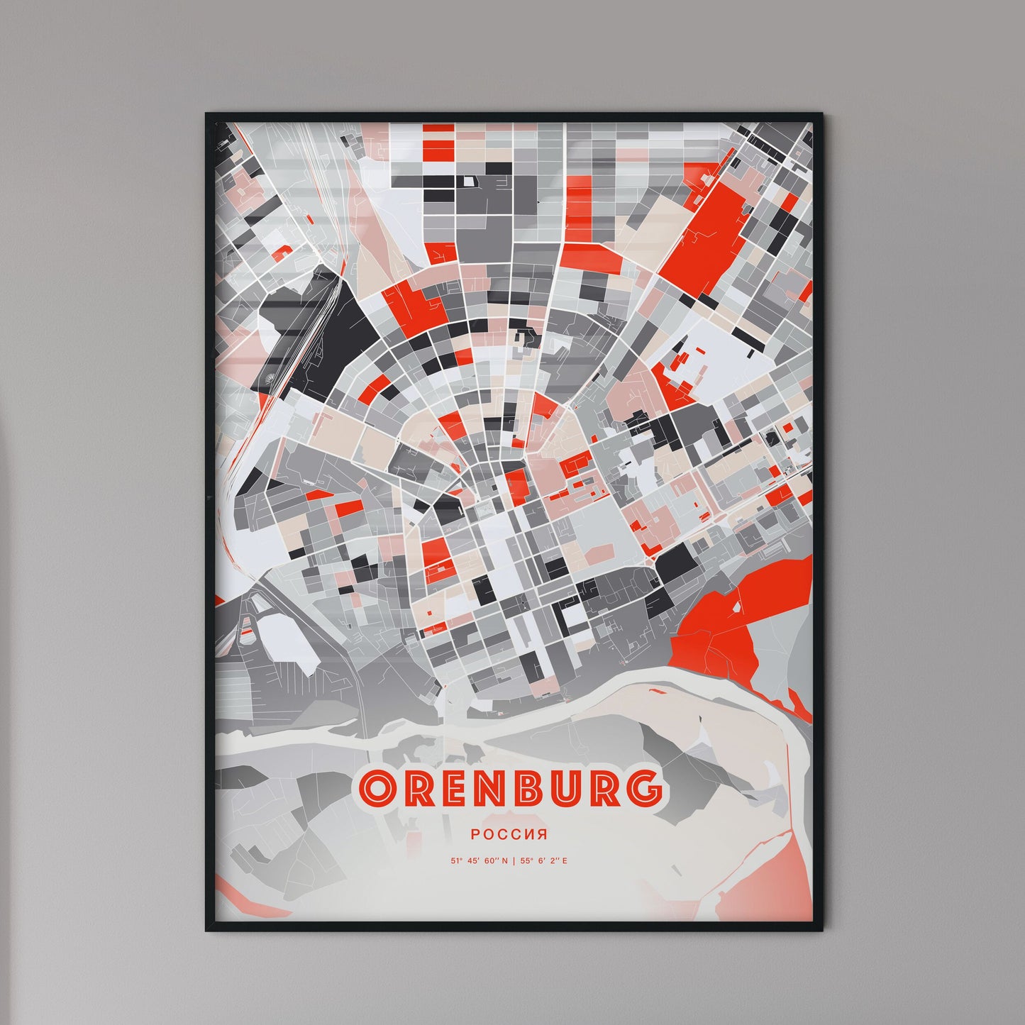 Colorful ORENBURG RUSSIA Fine Art Map Modern