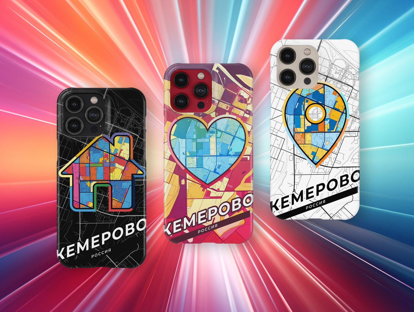 Kemerovo Russia slim phone case with colorful icon. Birthday, wedding or housewarming gift. Couple match cases.