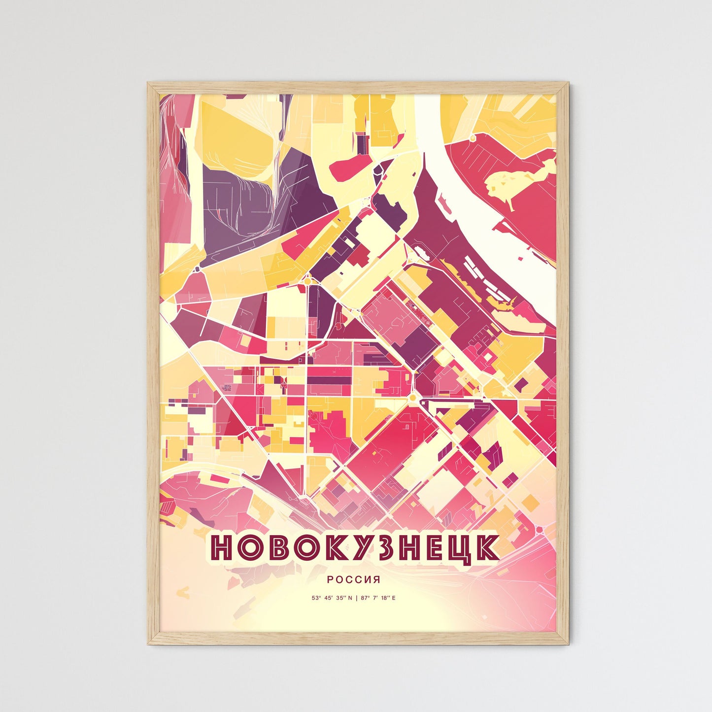 Colorful NOVOKUZNETSK RUSSIA Fine Art Map Hot Red