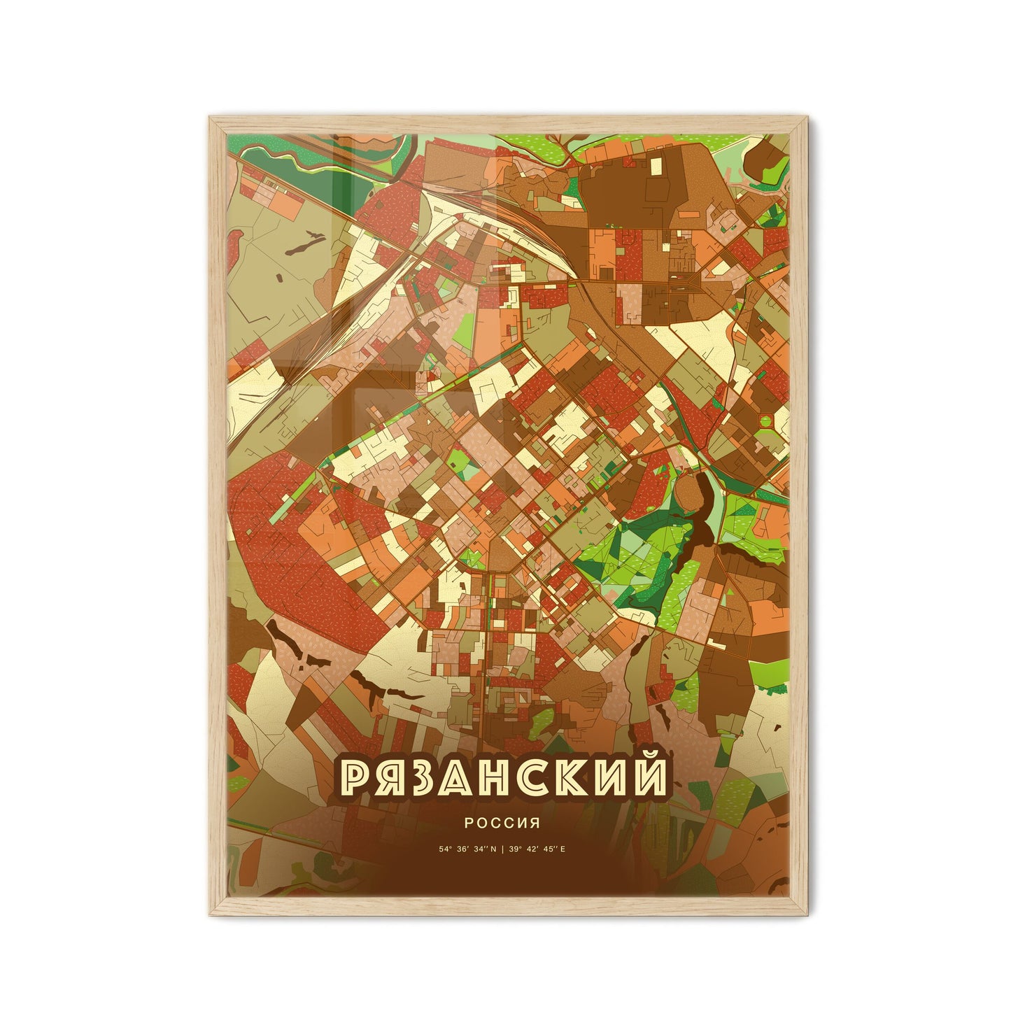 Colorful RYAZAN RUSSIA Fine Art Map Farmhouse