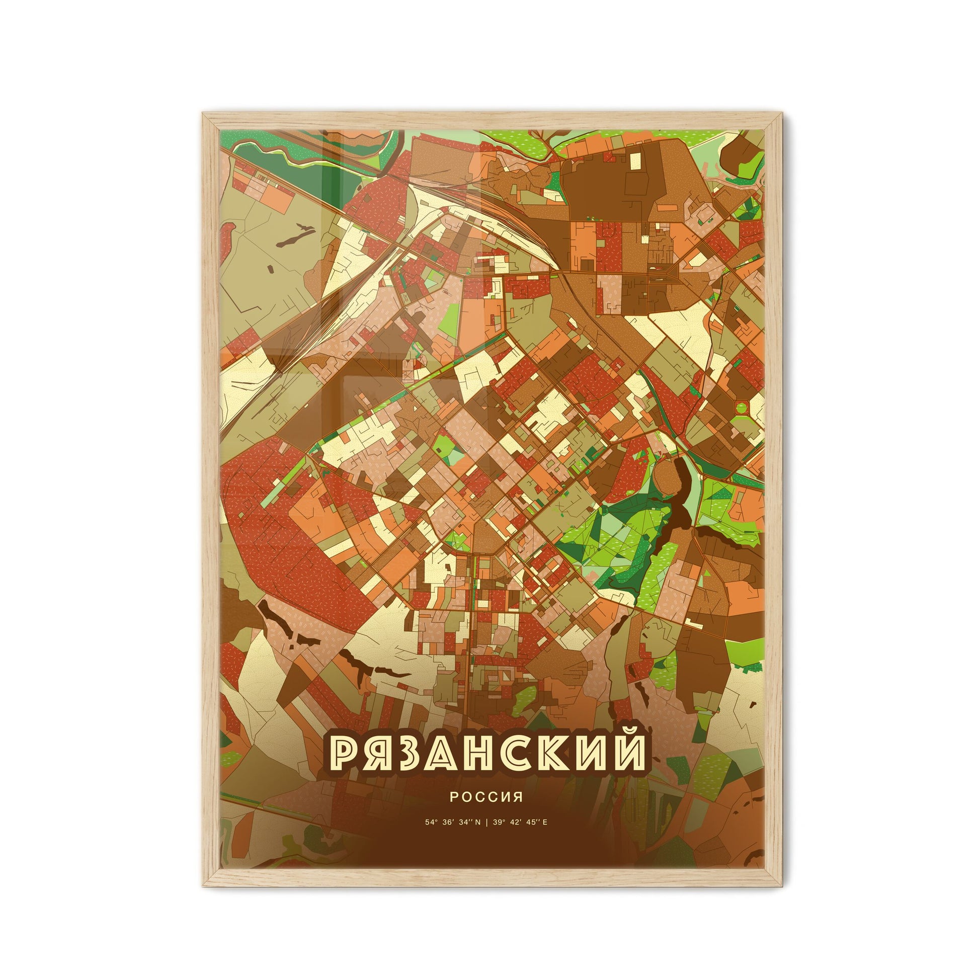 Colorful RYAZAN RUSSIA Fine Art Map Farmhouse