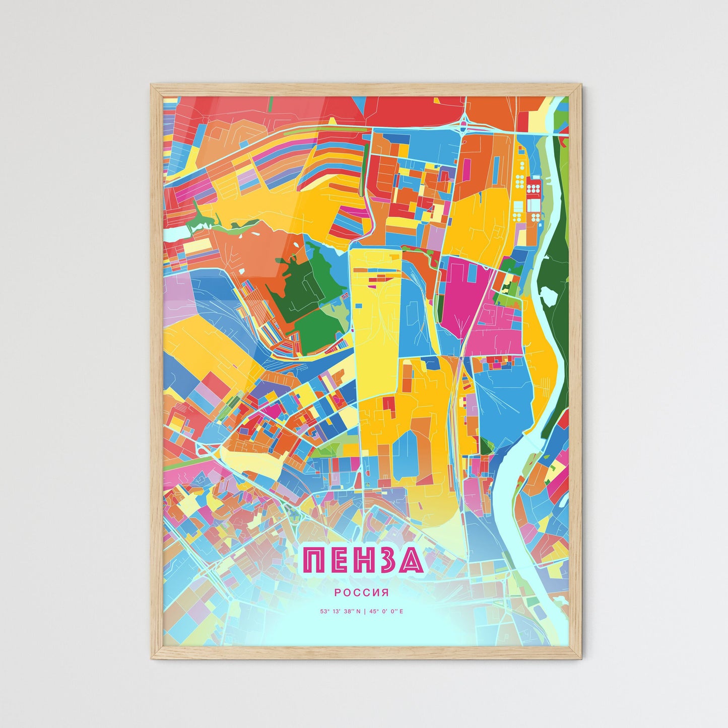 Colorful PENZA RUSSIA Fine Art Map Crazy Colors