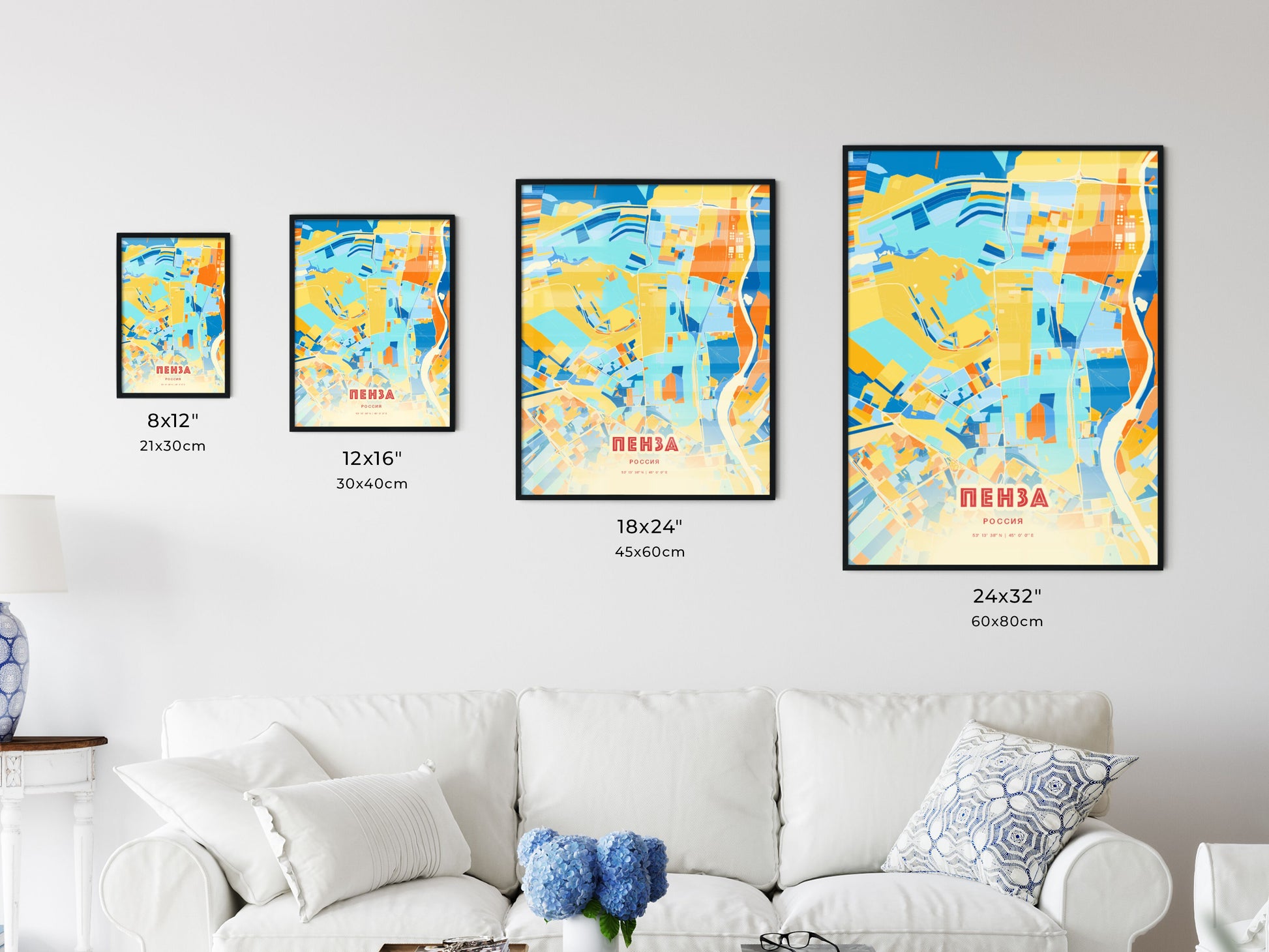 Colorful PENZA RUSSIA Fine Art Map Blue Orange