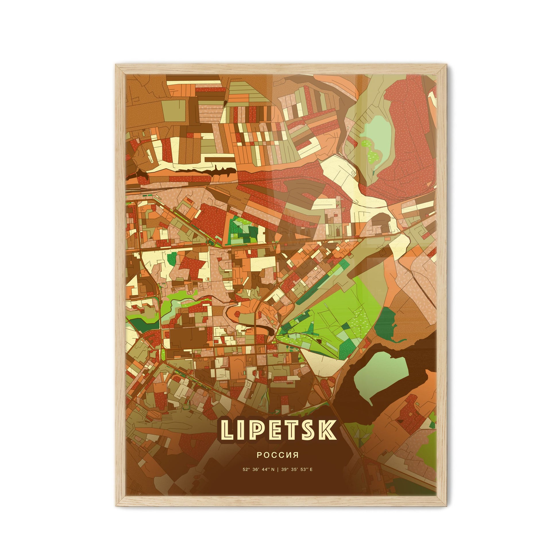 Colorful LIPETSK RUSSIA Fine Art Map Farmhouse