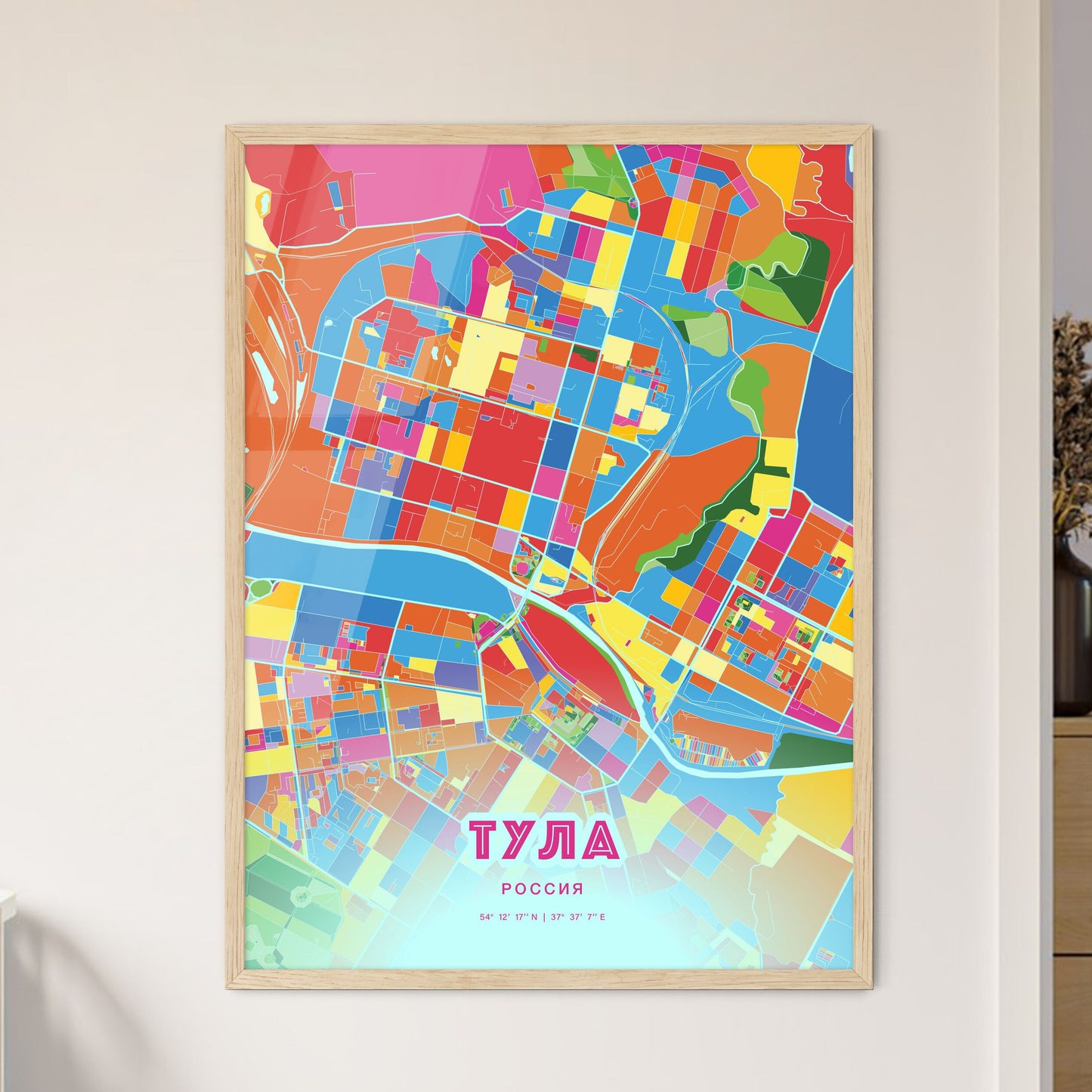 Colorful TULA RUSSIA Fine Art Map Crazy Colors