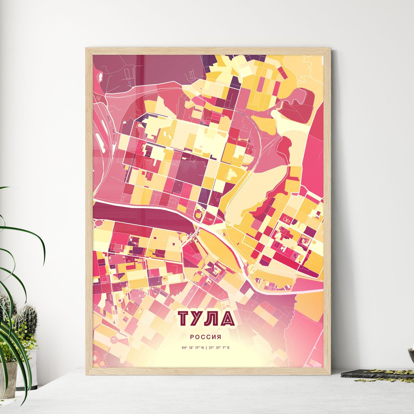 Colorful TULA RUSSIA Fine Art Map Hot Red