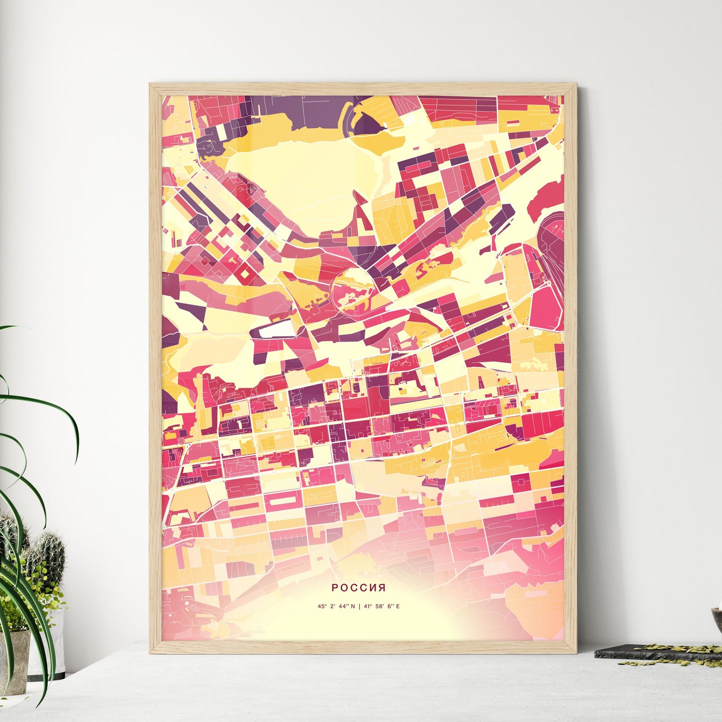 Colorful STAVROPOL RUSSIA Fine Art Map Hot Red