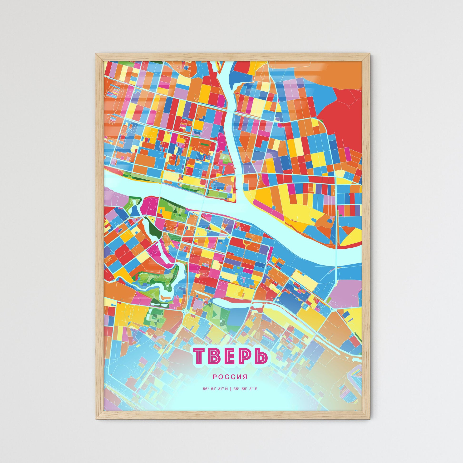 Colorful TVER RUSSIA Fine Art Map Crazy Colors