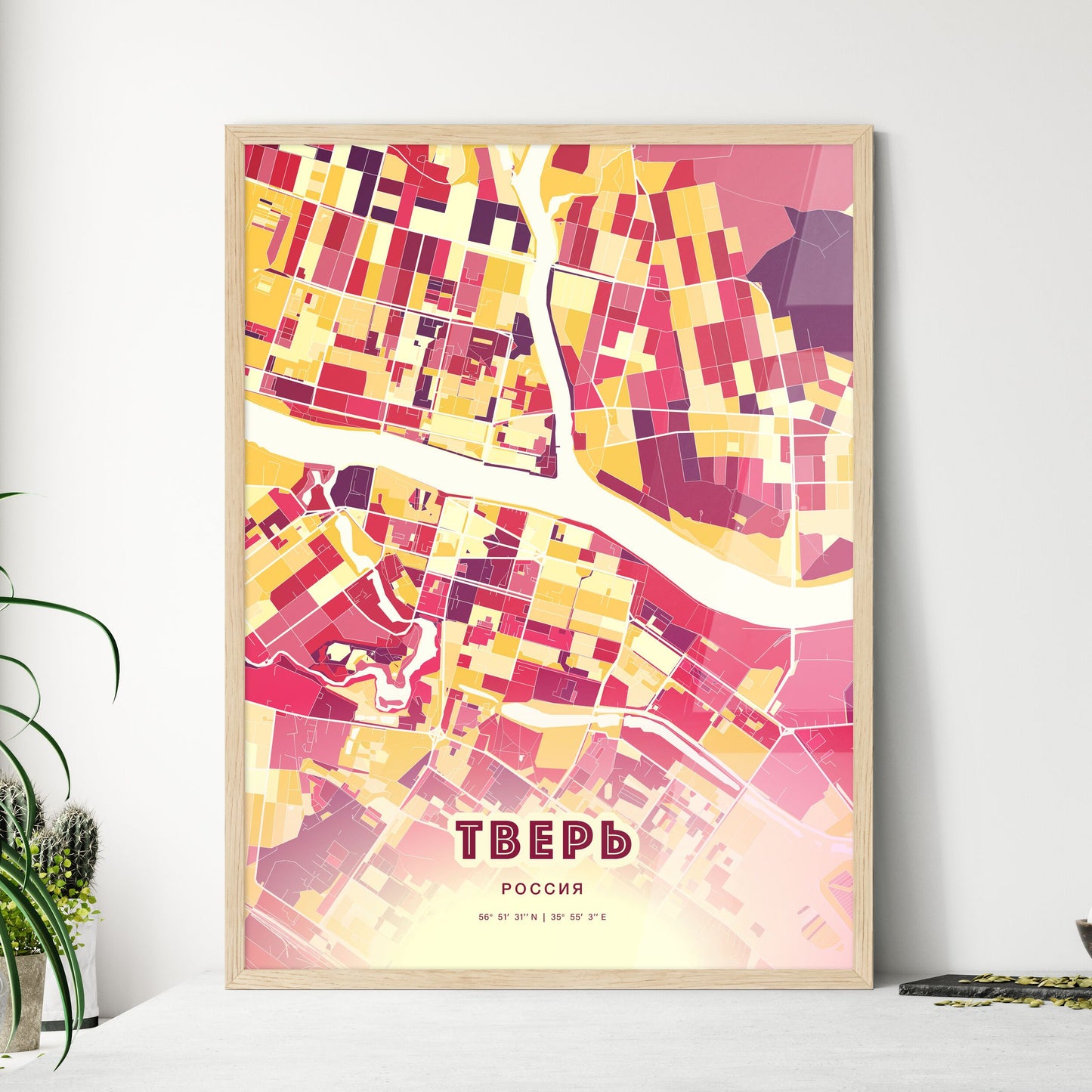 Colorful TVER RUSSIA Fine Art Map Hot Red