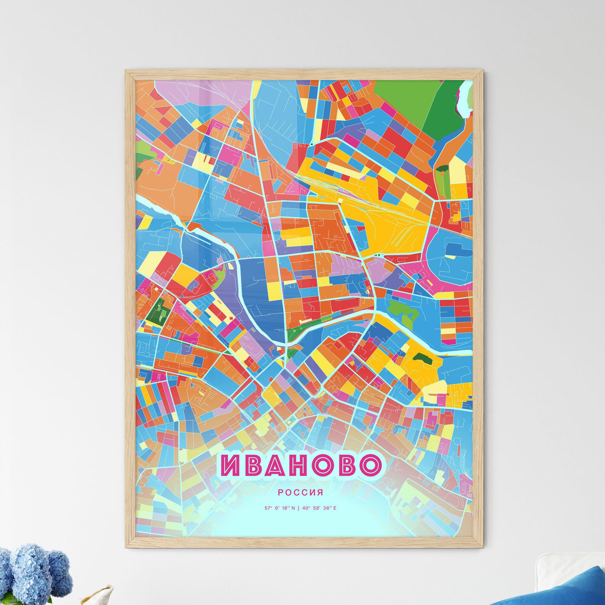 Colorful IVANOVO RUSSIA Fine Art Map Crazy Colors
