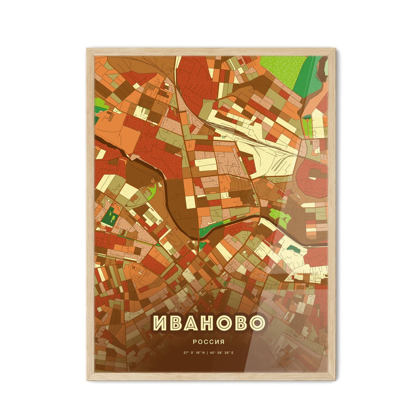 Colorful IVANOVO RUSSIA Fine Art Map Farmhouse