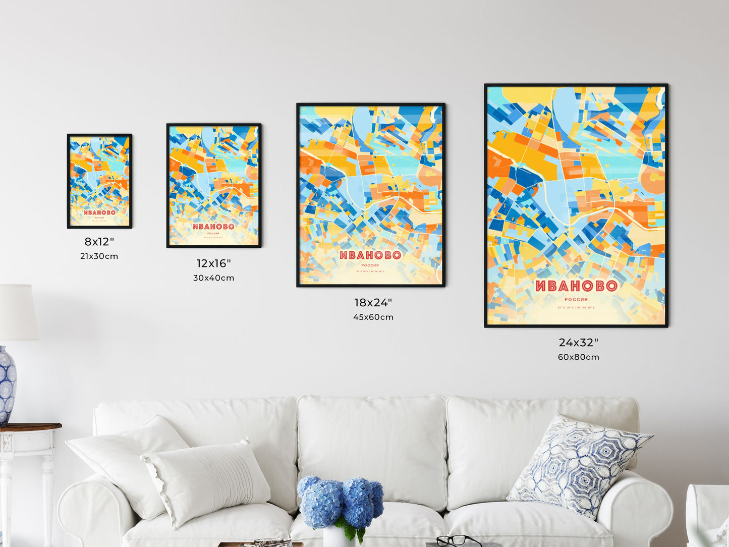 Colorful IVANOVO RUSSIA Fine Art Map Blue Orange