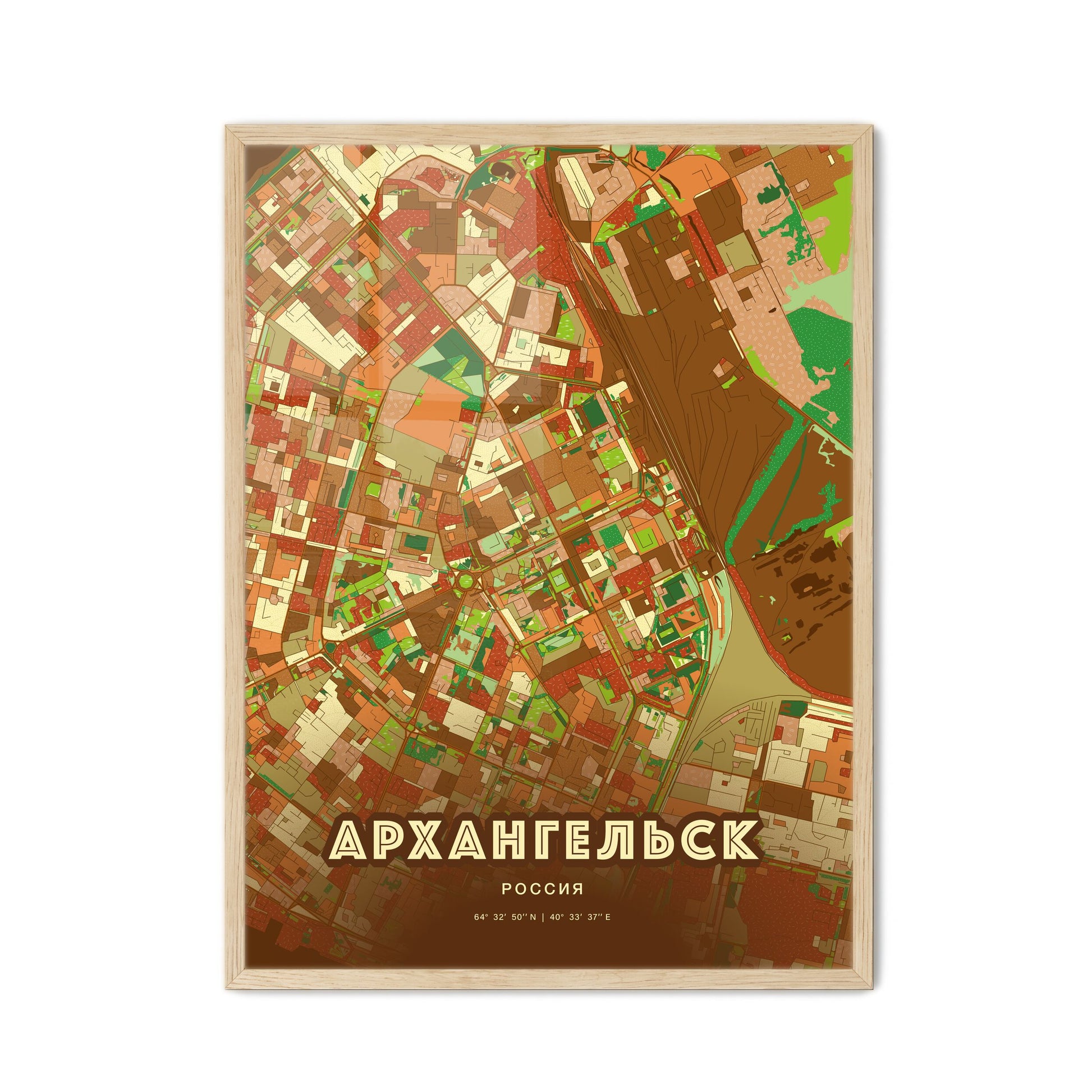 Colorful ARKHANGELSK RUSSIA Fine Art Map Farmhouse