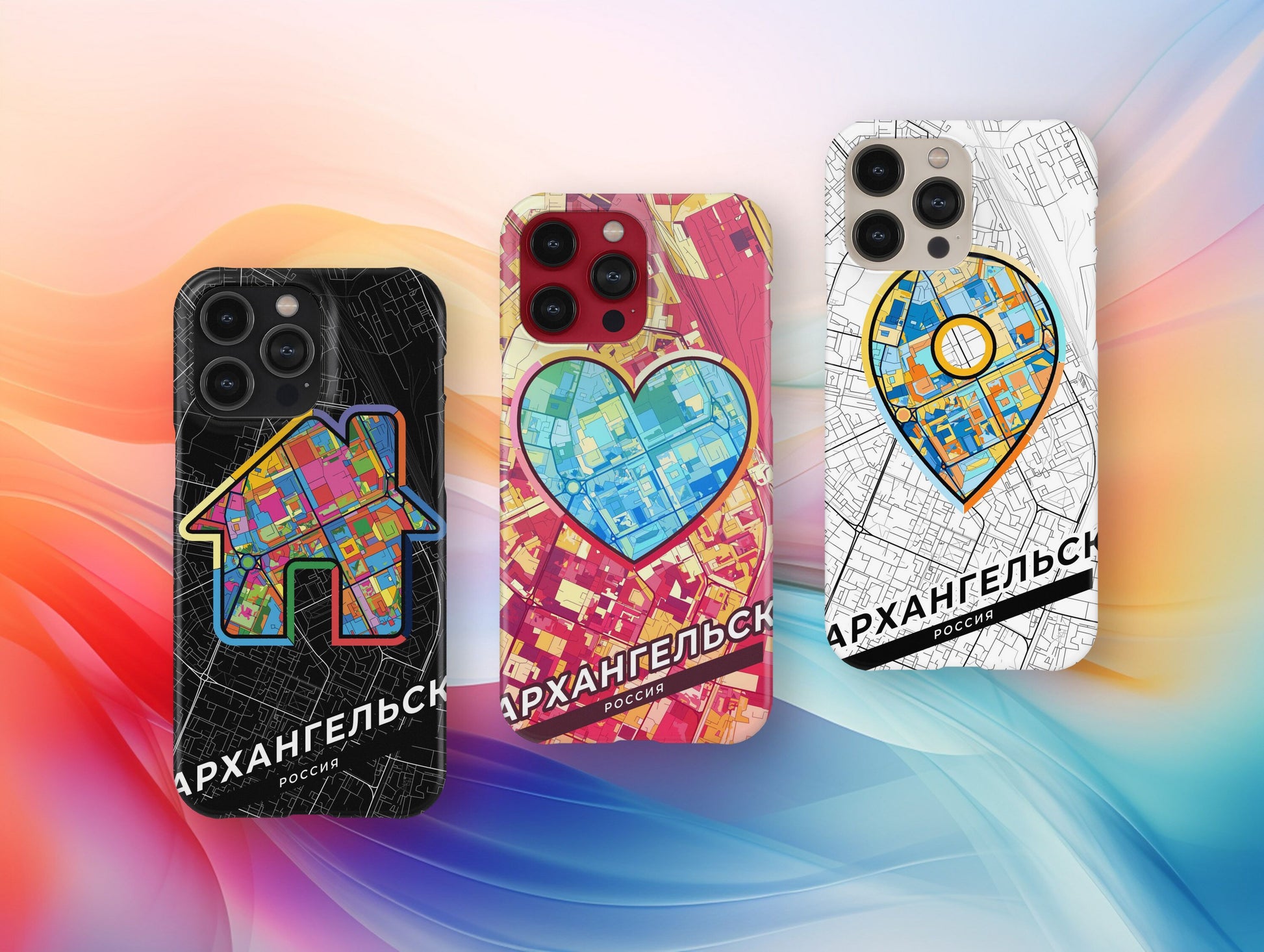 Arkhangelsk Russia slim phone case with colorful icon. Birthday, wedding or housewarming gift. Couple match cases.