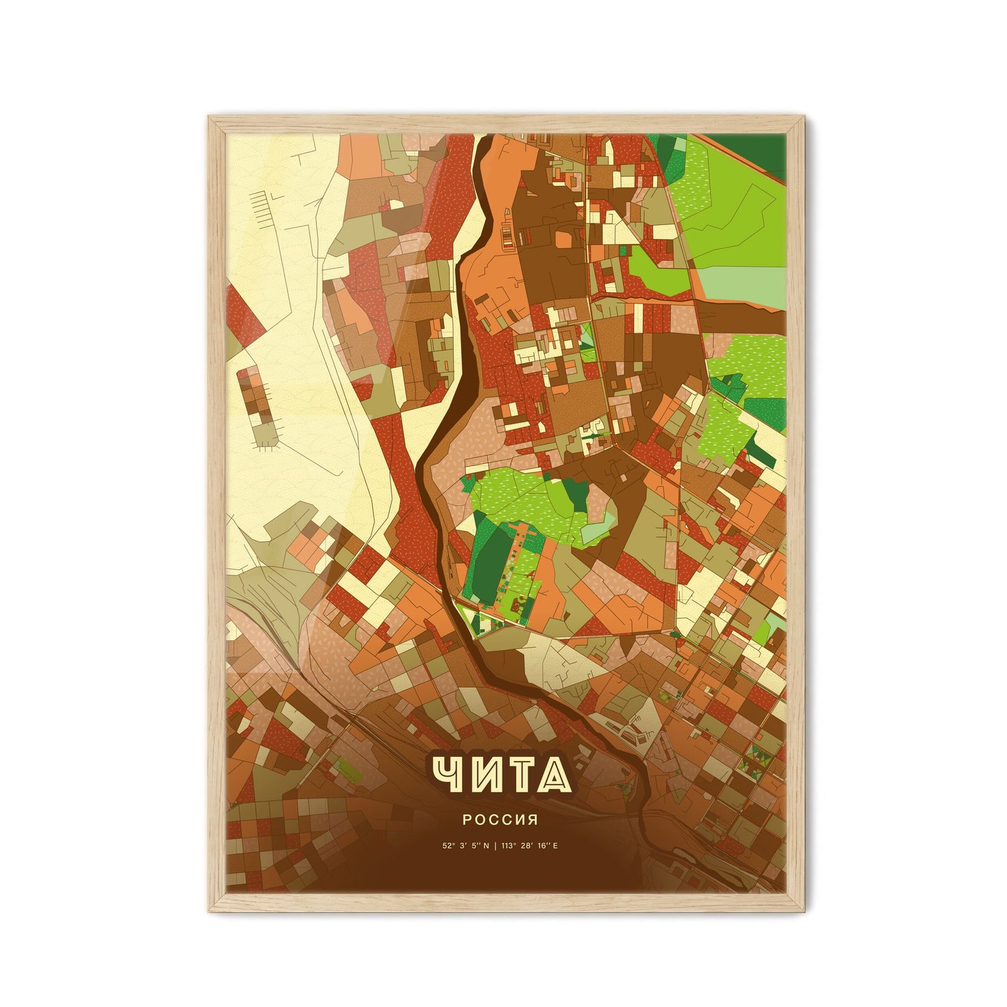 Colorful CHITA RUSSIA Fine Art Map Farmhouse