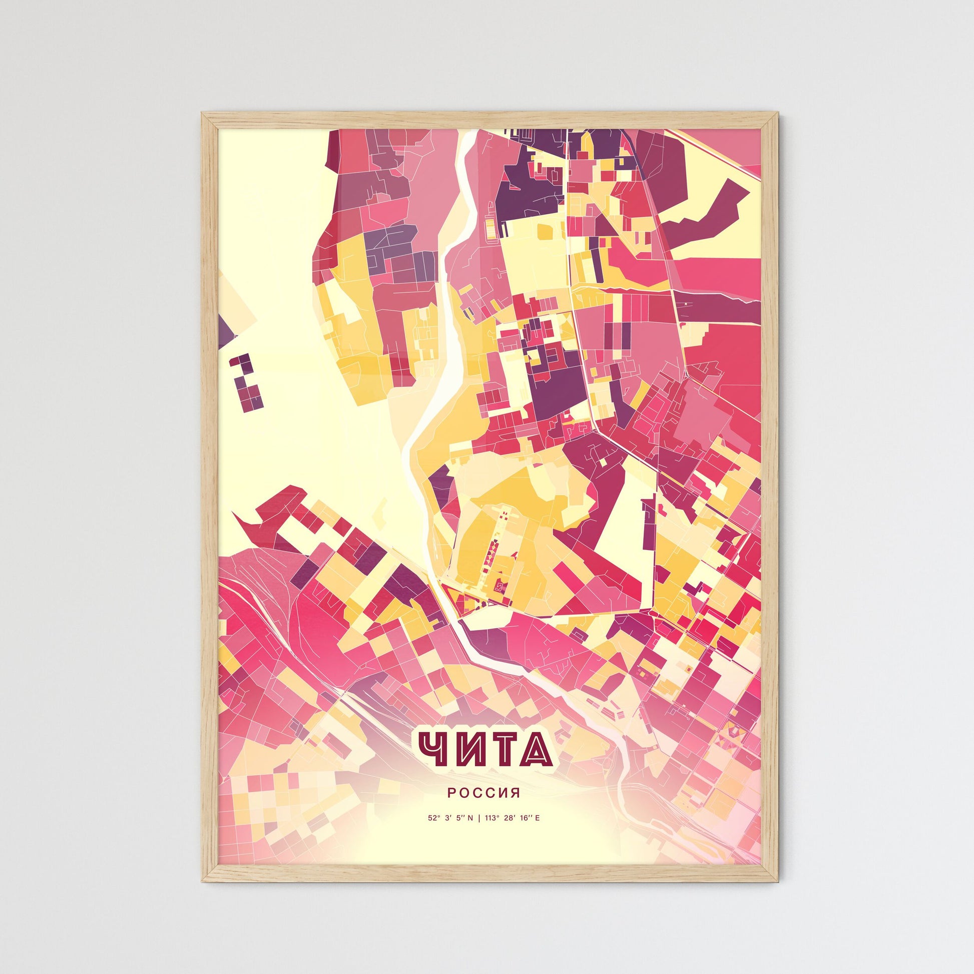 Colorful CHITA RUSSIA Fine Art Map Hot Red