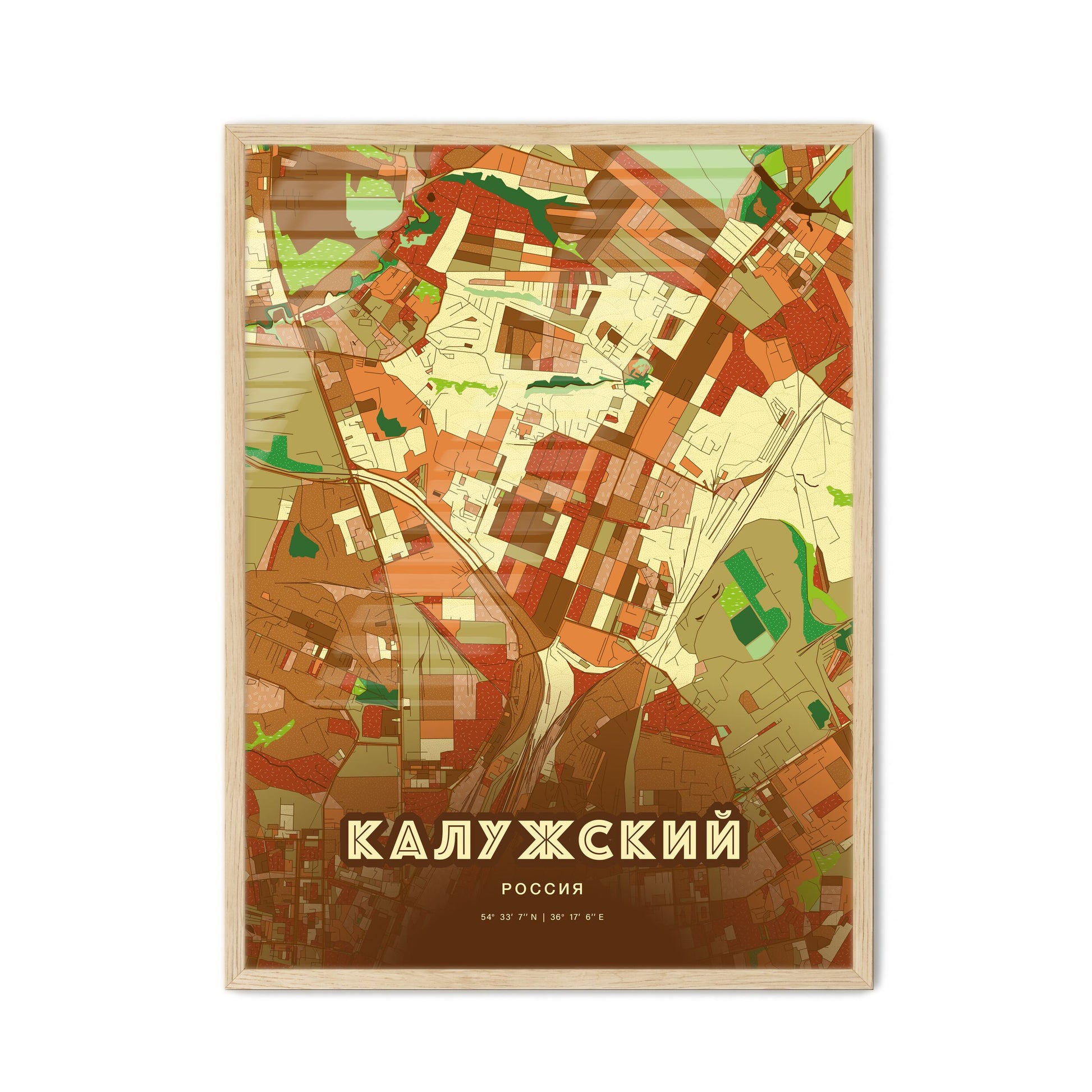 Colorful KALUGA RUSSIA Fine Art Map Farmhouse