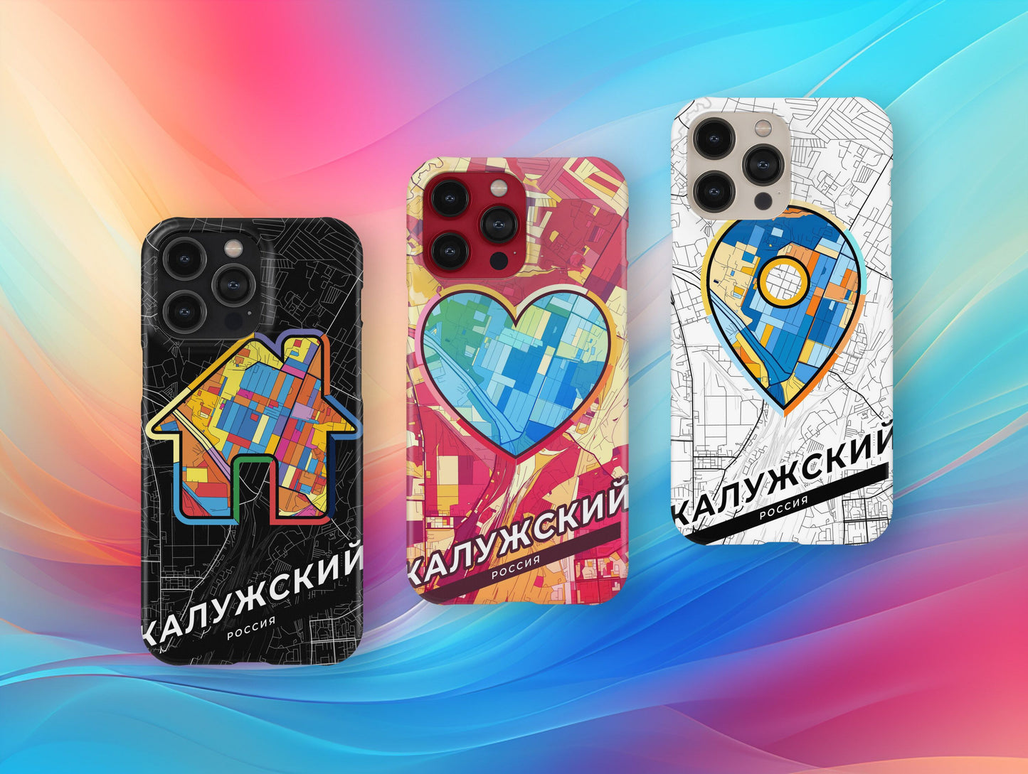 Kaluga Russia slim phone case with colorful icon. Birthday, wedding or housewarming gift. Couple match cases.