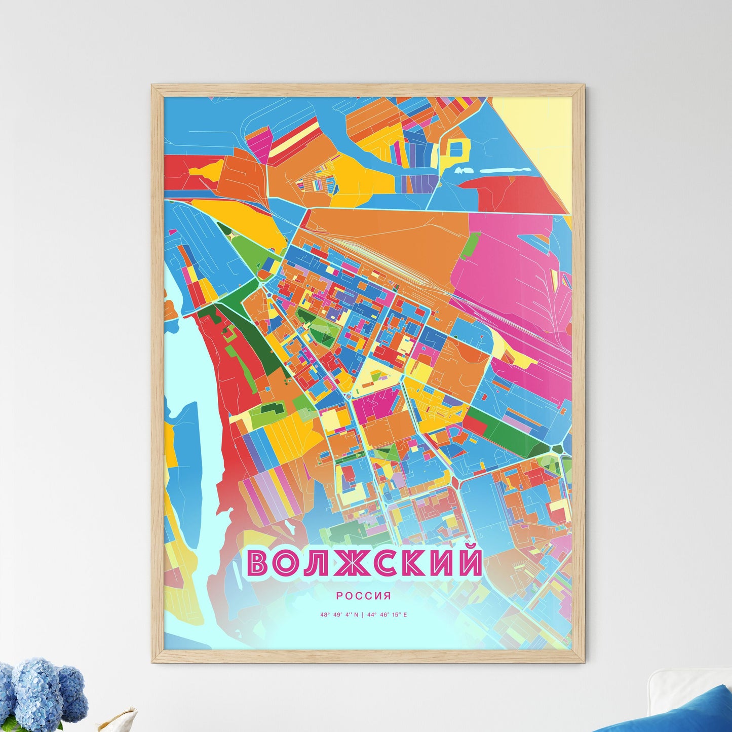 Colorful VOLZHSKY RUSSIA Fine Art Map Crazy Colors
