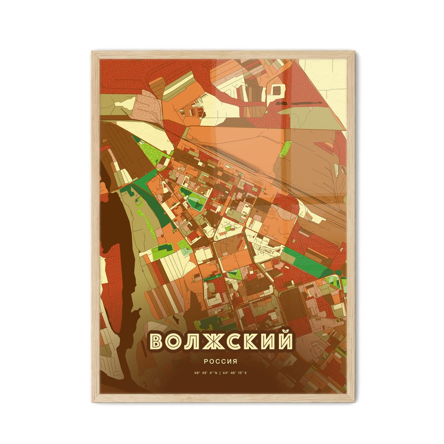 Colorful VOLZHSKY RUSSIA Fine Art Map Farmhouse