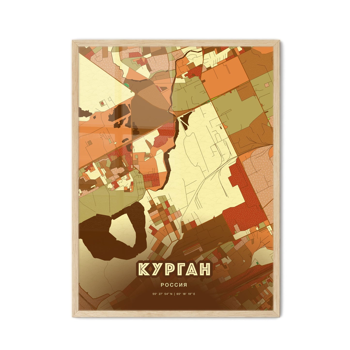 Colorful KURGAN RUSSIA Fine Art Map Farmhouse