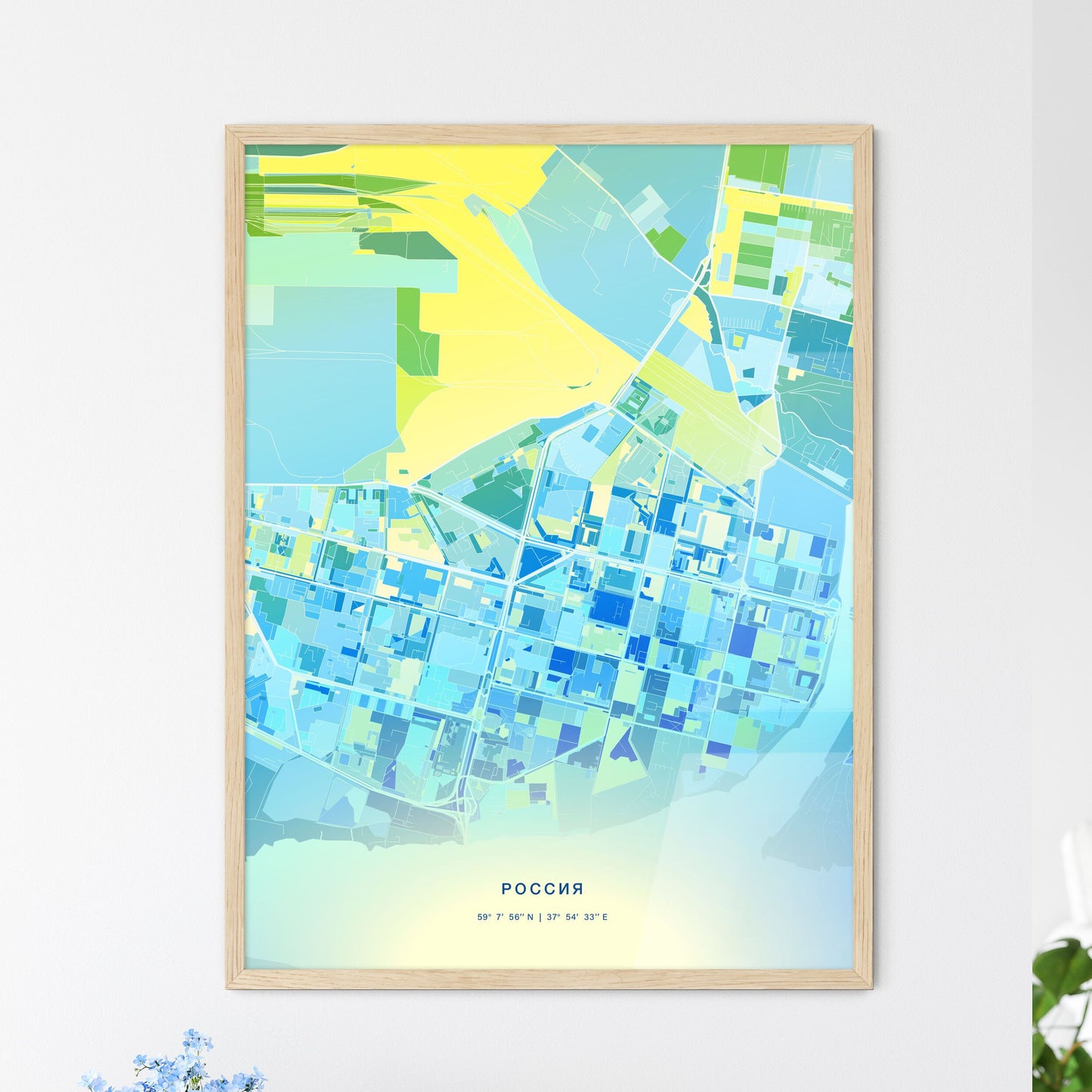 Colorful CHEREPOVETS RUSSIA Fine Art Map Cool Blue