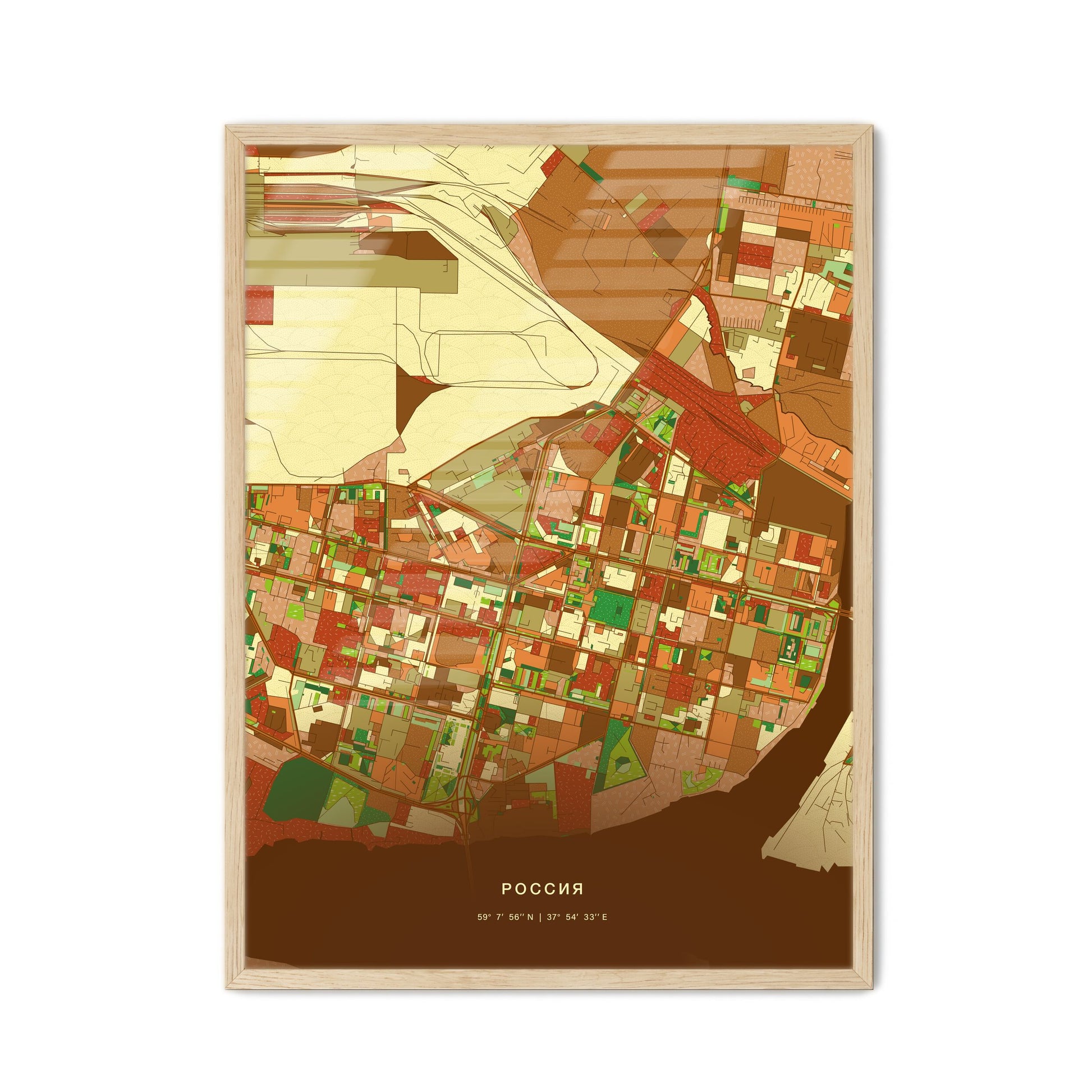 Colorful CHEREPOVETS RUSSIA Fine Art Map Farmhouse