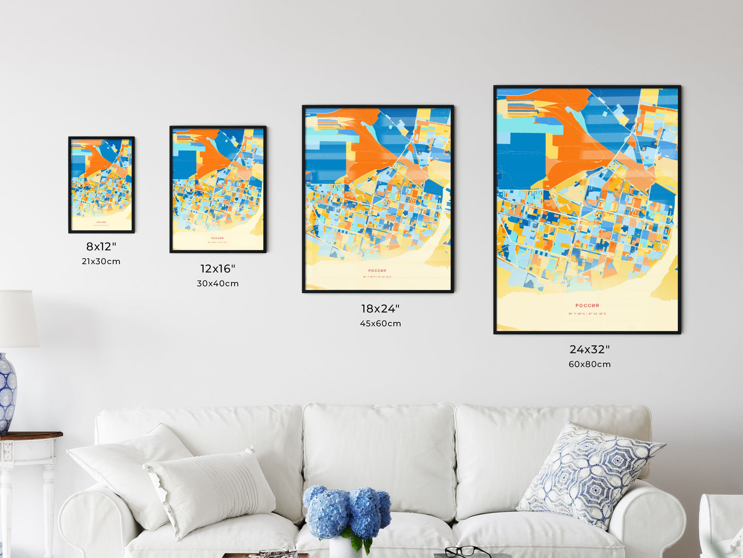 Colorful CHEREPOVETS RUSSIA Fine Art Map Blue Orange