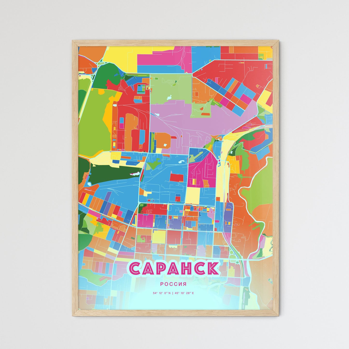Colorful SARANSK RUSSIA Fine Art Map Crazy Colors