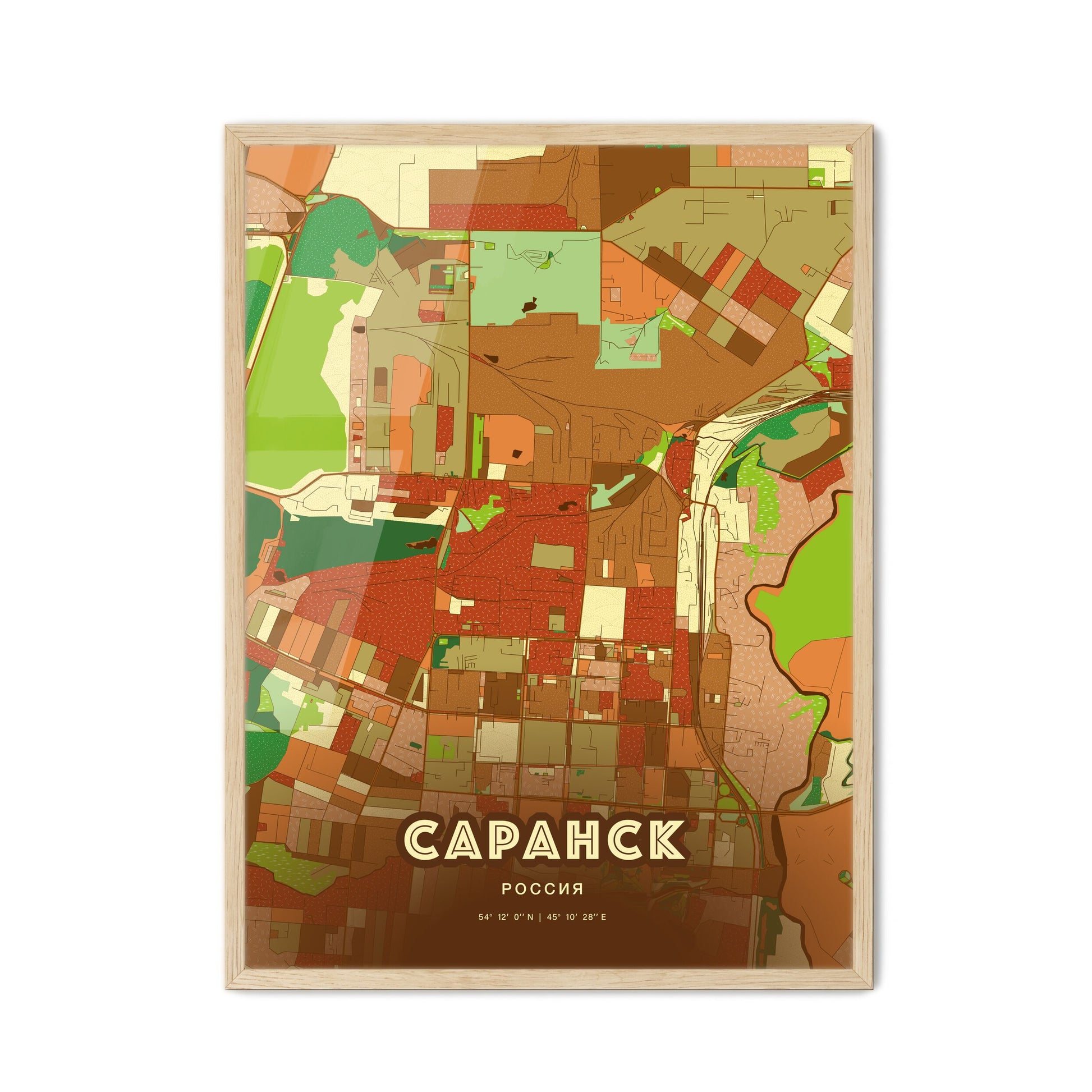 Colorful SARANSK RUSSIA Fine Art Map Farmhouse