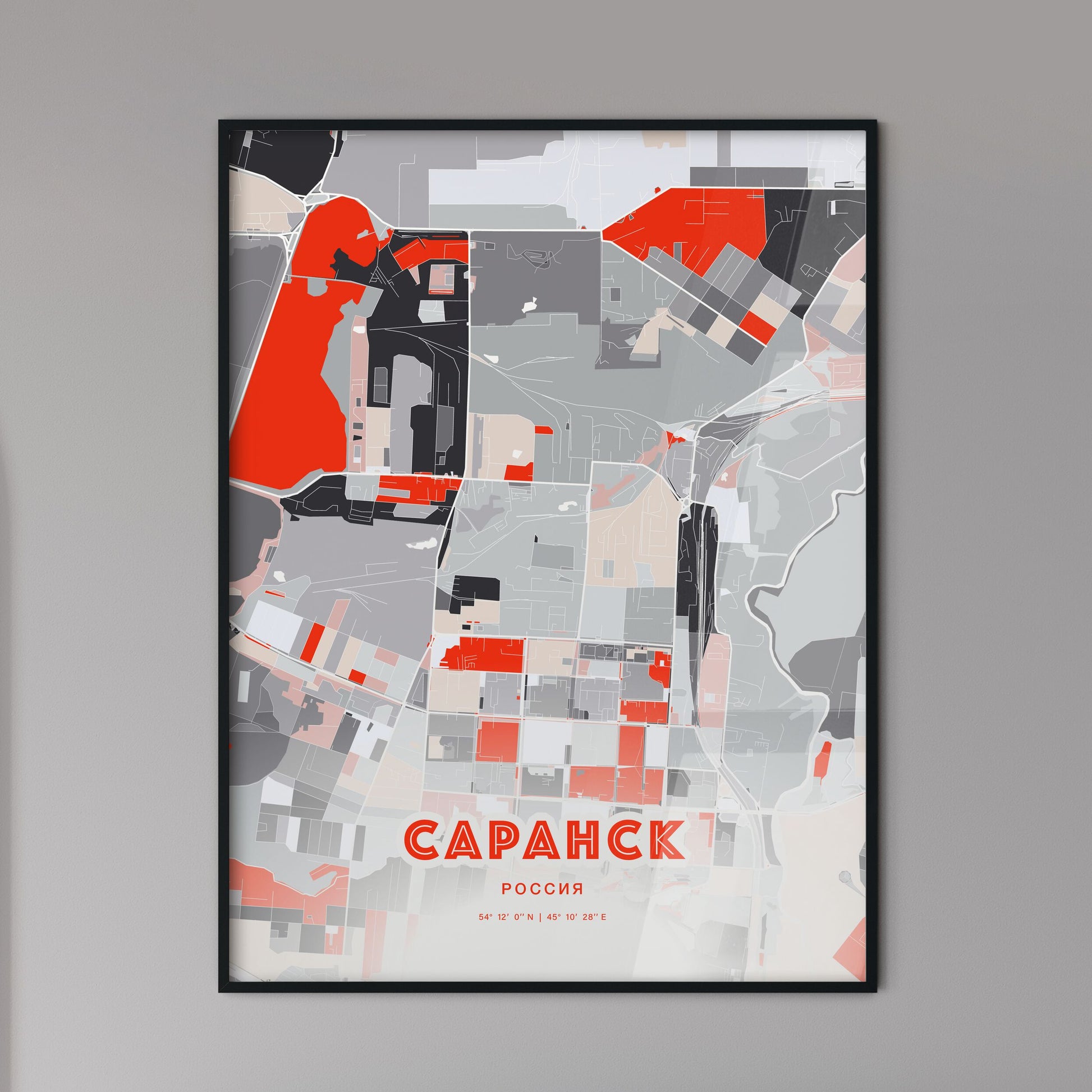 Colorful SARANSK RUSSIA Fine Art Map Modern