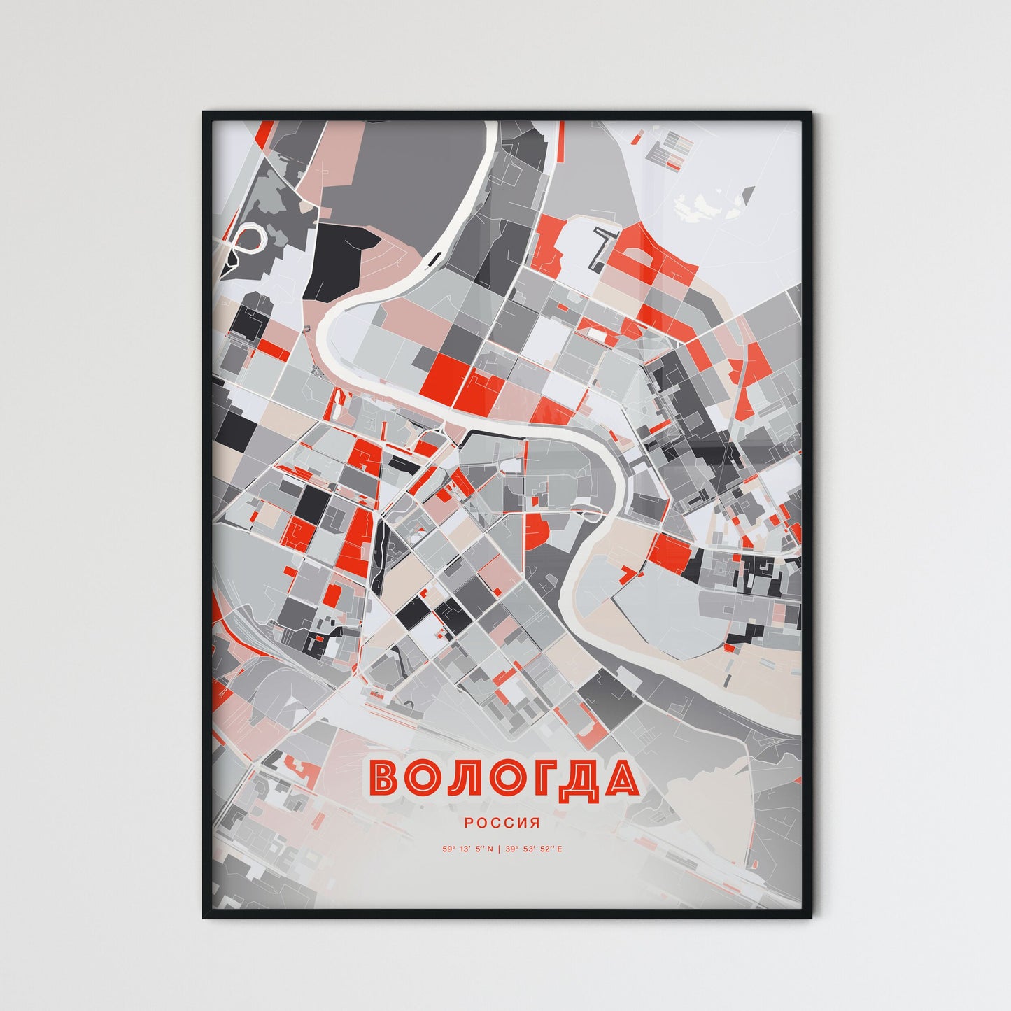 Colorful VOLOGDA RUSSIA Fine Art Map Modern