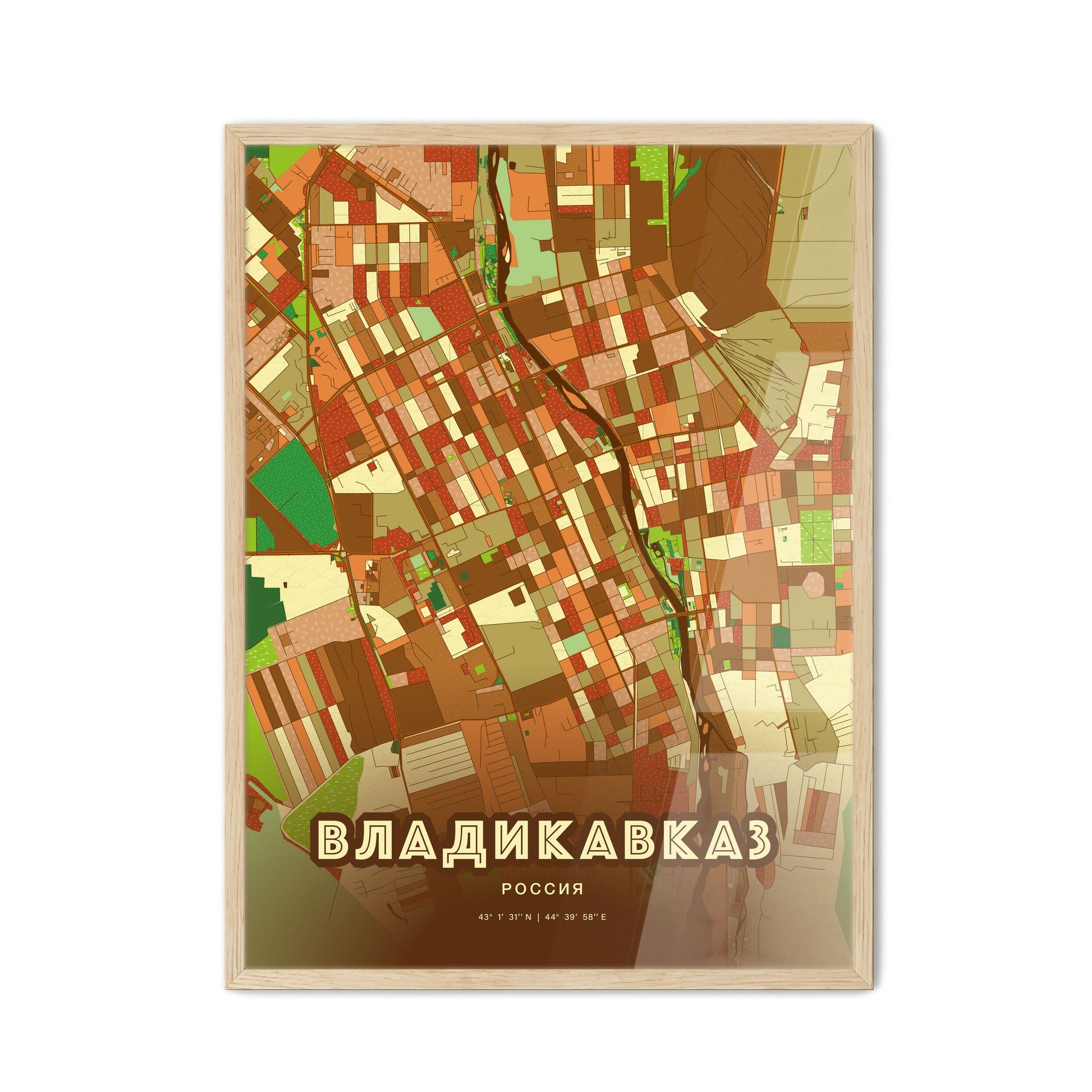 Colorful VLADIKAVKAZ RUSSIA Fine Art Map Farmhouse