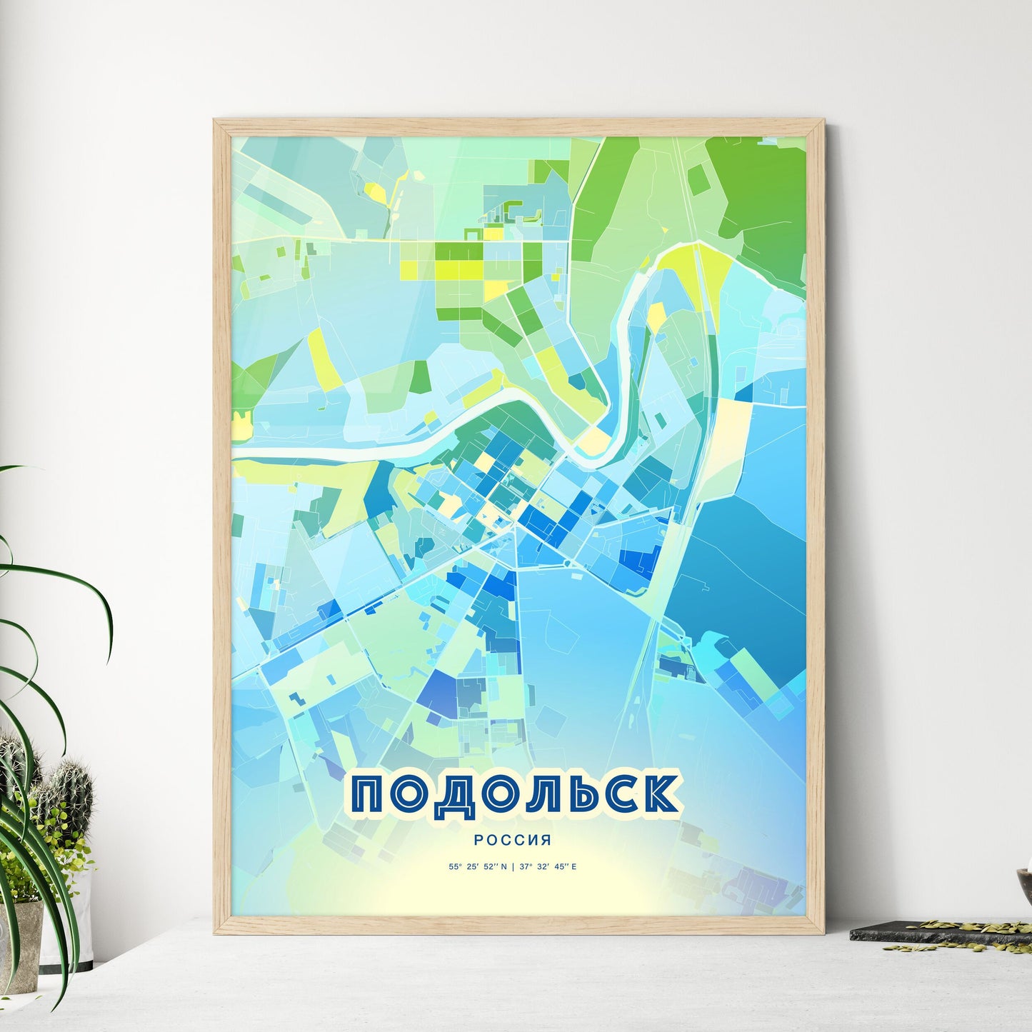 Colorful PODOLSK RUSSIA Fine Art Map Cool Blue