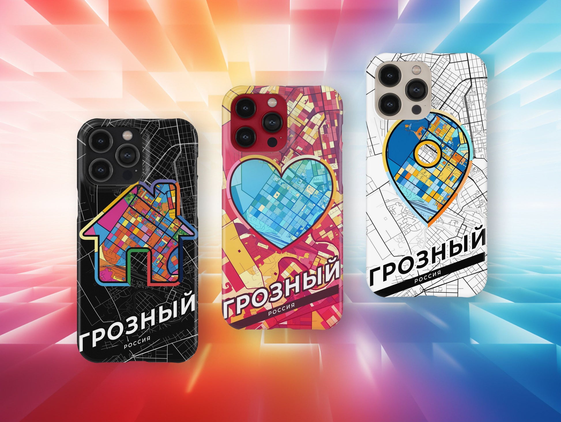 Grozny Russia slim phone case with colorful icon. Birthday, wedding or housewarming gift. Couple match cases.