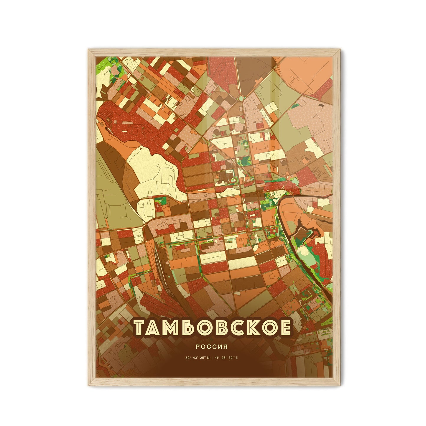 Colorful TAMBOV RUSSIA Fine Art Map Farmhouse