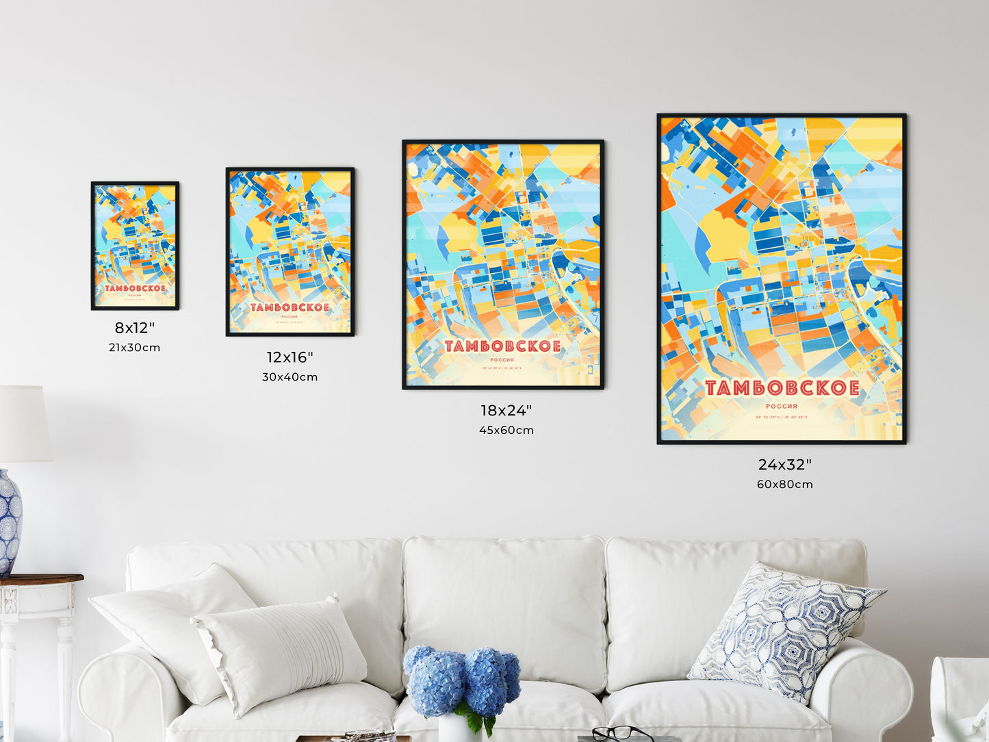 Colorful TAMBOV RUSSIA Fine Art Map Blue Orange