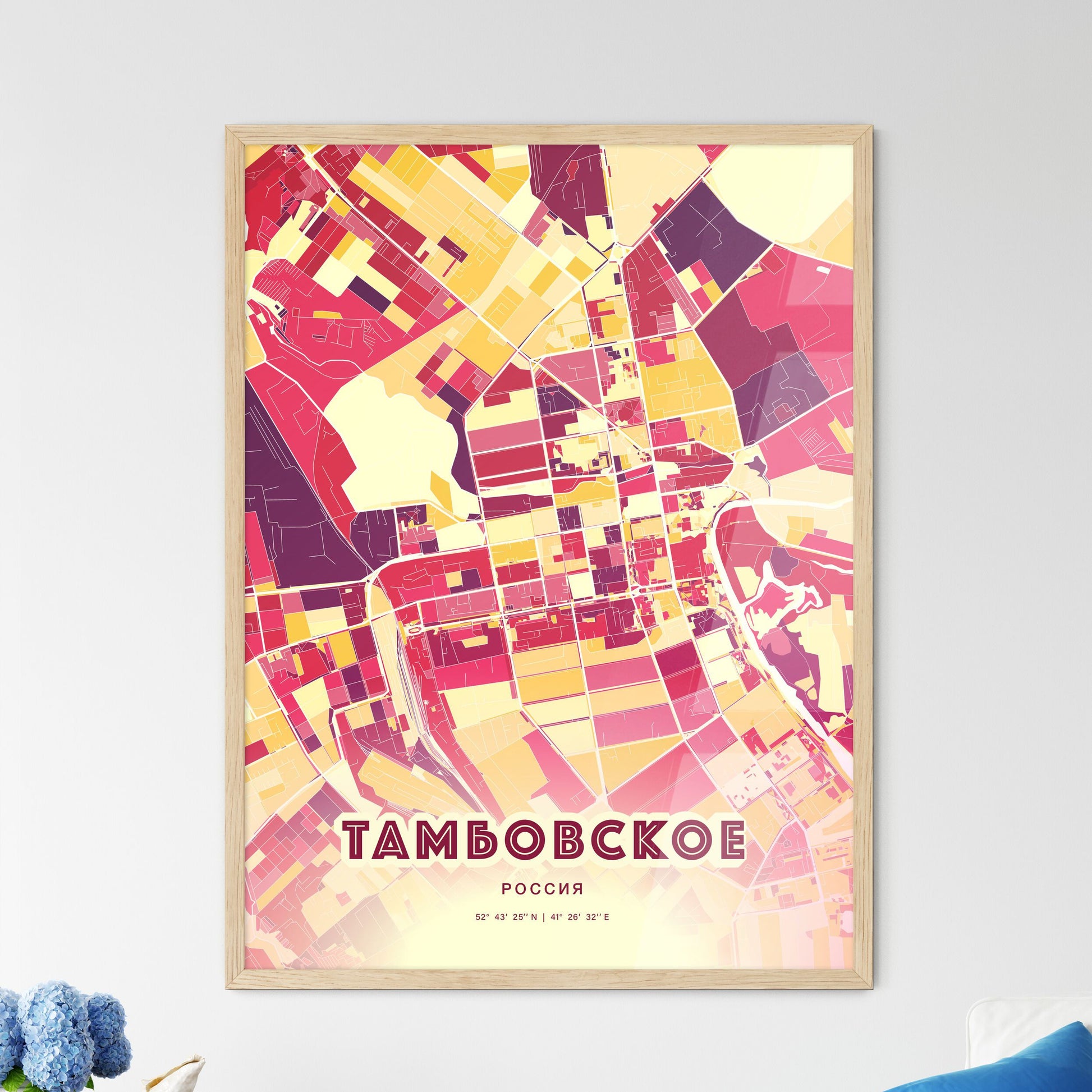 Colorful TAMBOV RUSSIA Fine Art Map Hot Red