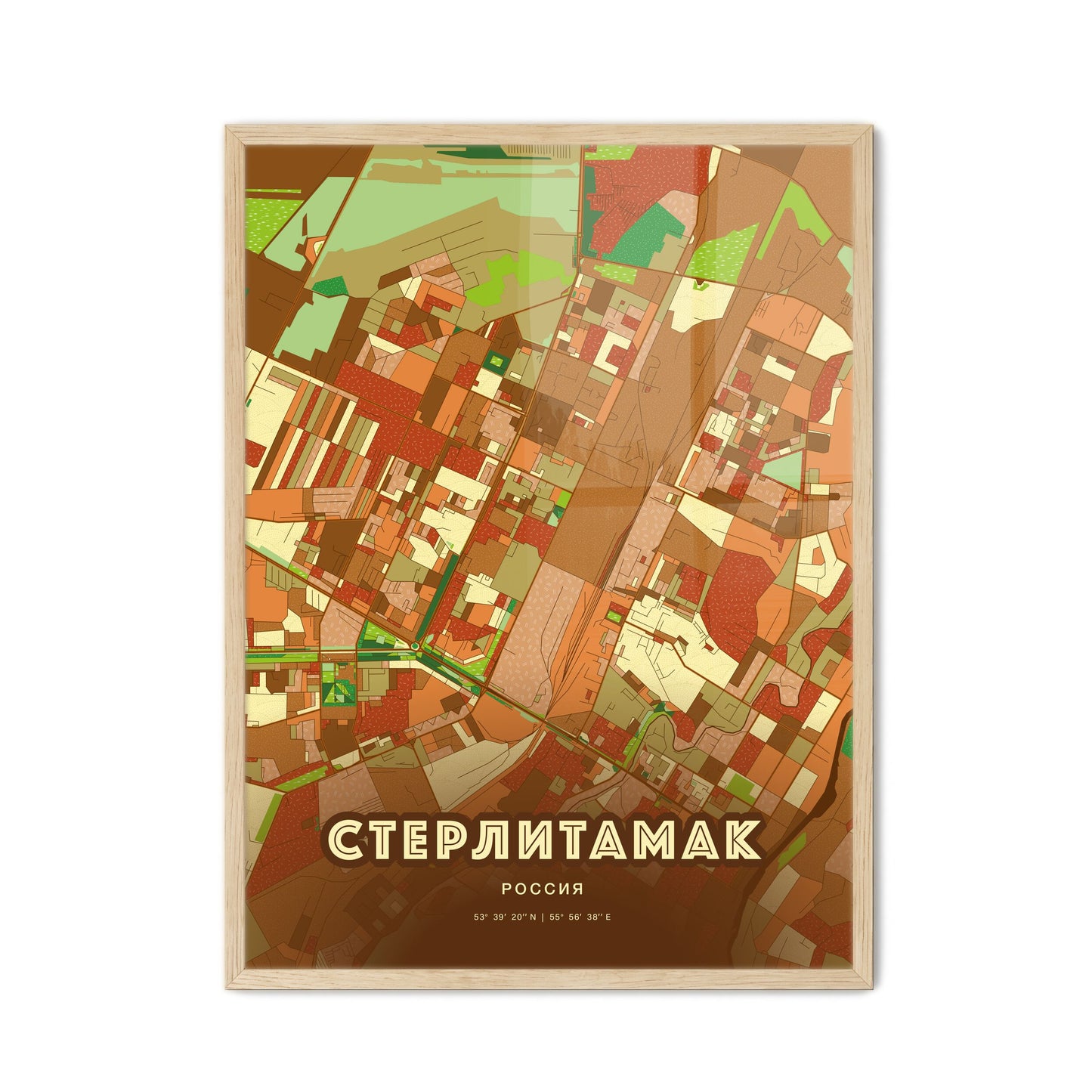 Colorful STERLITAMAK RUSSIA Fine Art Map Farmhouse