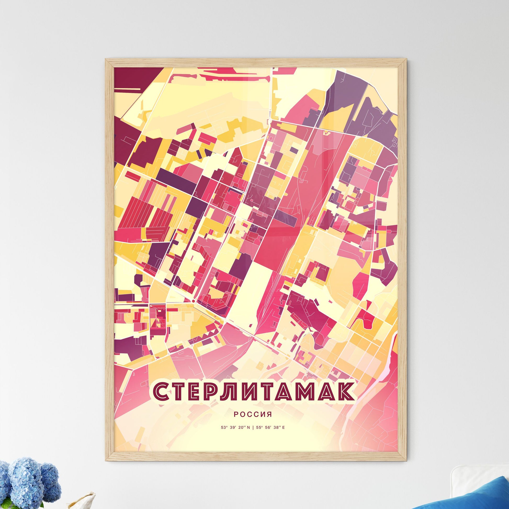 Colorful STERLITAMAK RUSSIA Fine Art Map Hot Red