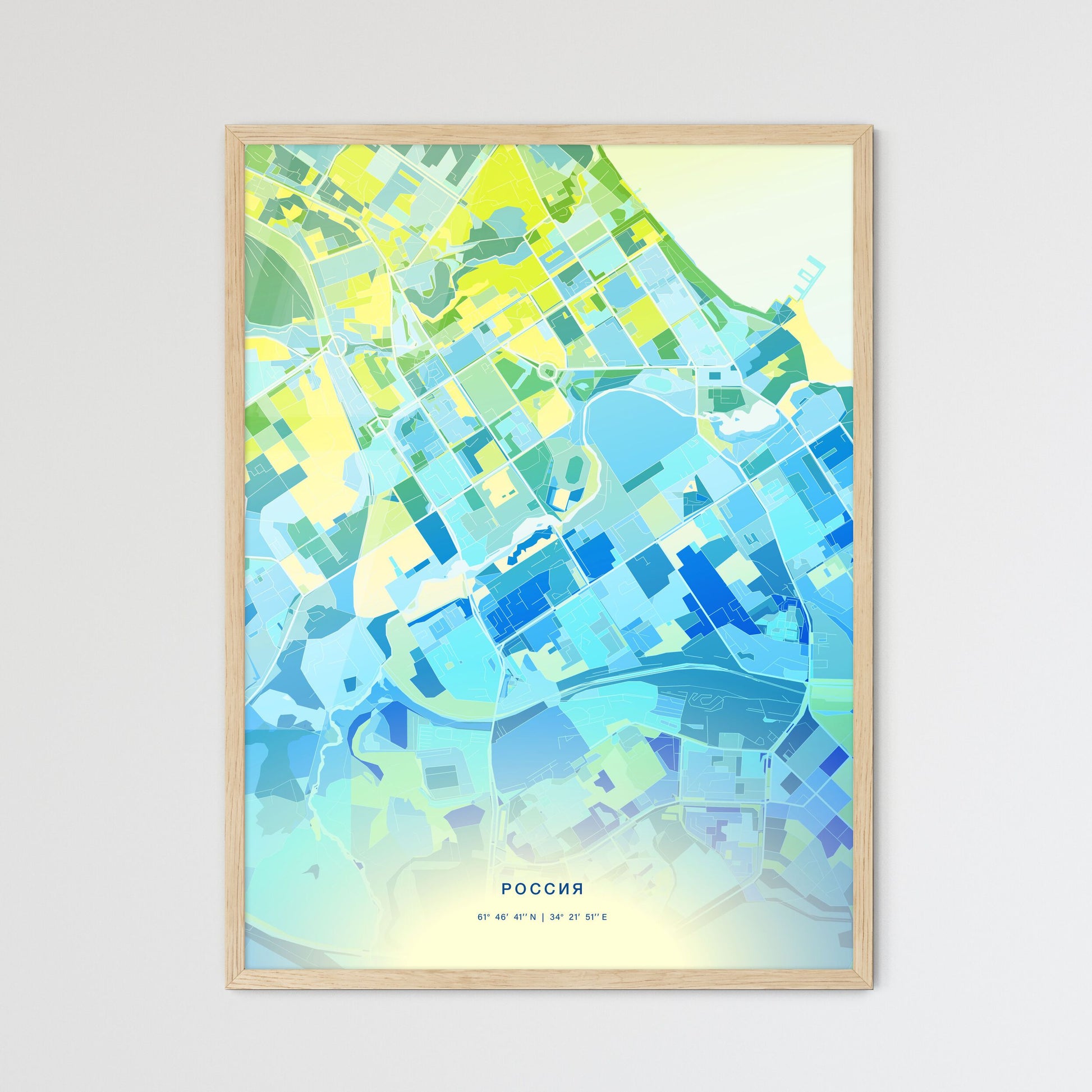 Colorful PETROZAVODSK RUSSIA Fine Art Map Cool Blue