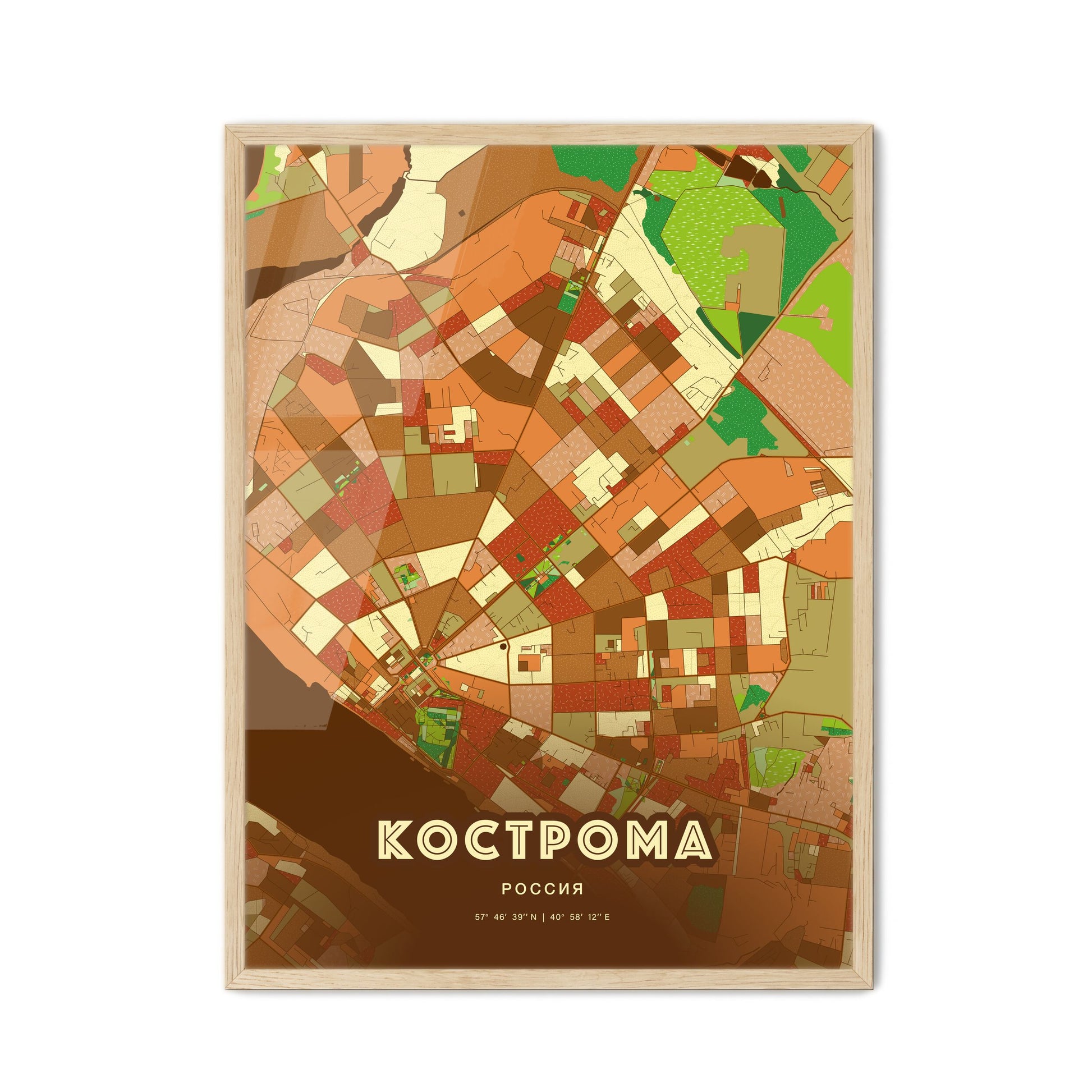 Colorful KOSTROMA RUSSIA Fine Art Map Farmhouse