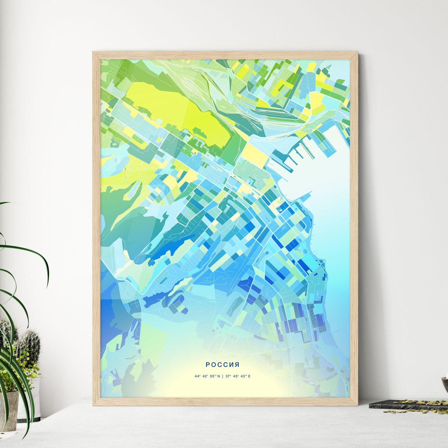 Colorful NOVOROSSIYSK RUSSIA Fine Art Map Cool Blue