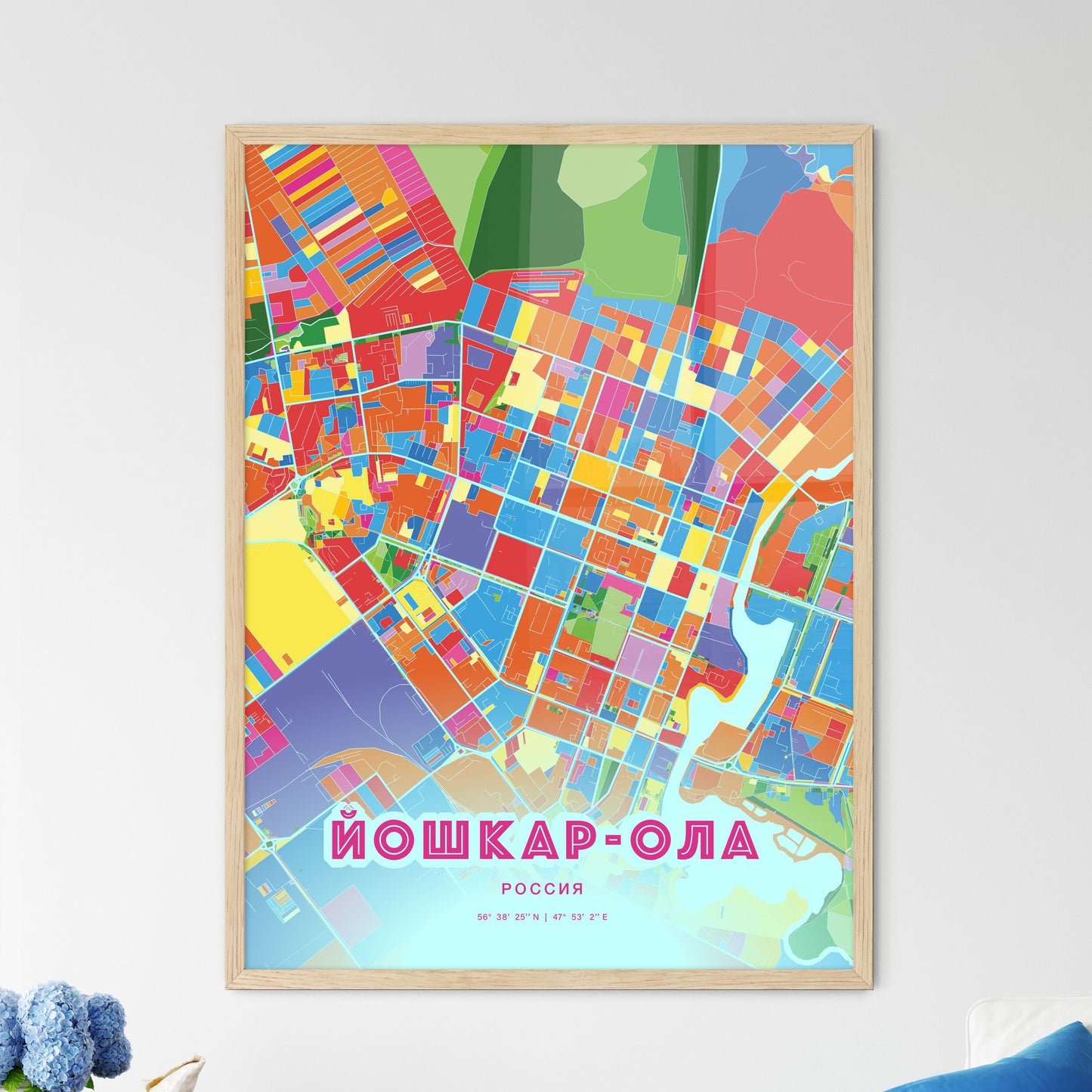 Colorful YOSHKAR-OLA RUSSIA Fine Art Map Crazy Colors