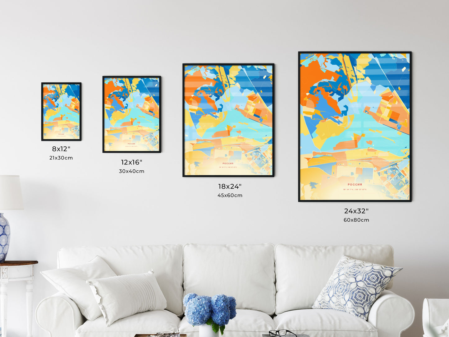 Colorful KOMSOMOLSK-ON-AMUR RUSSIA Fine Art Map Blue Orange