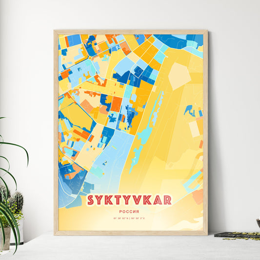 Colorful SYKTYVKAR RUSSIA Fine Art Map Blue Orange