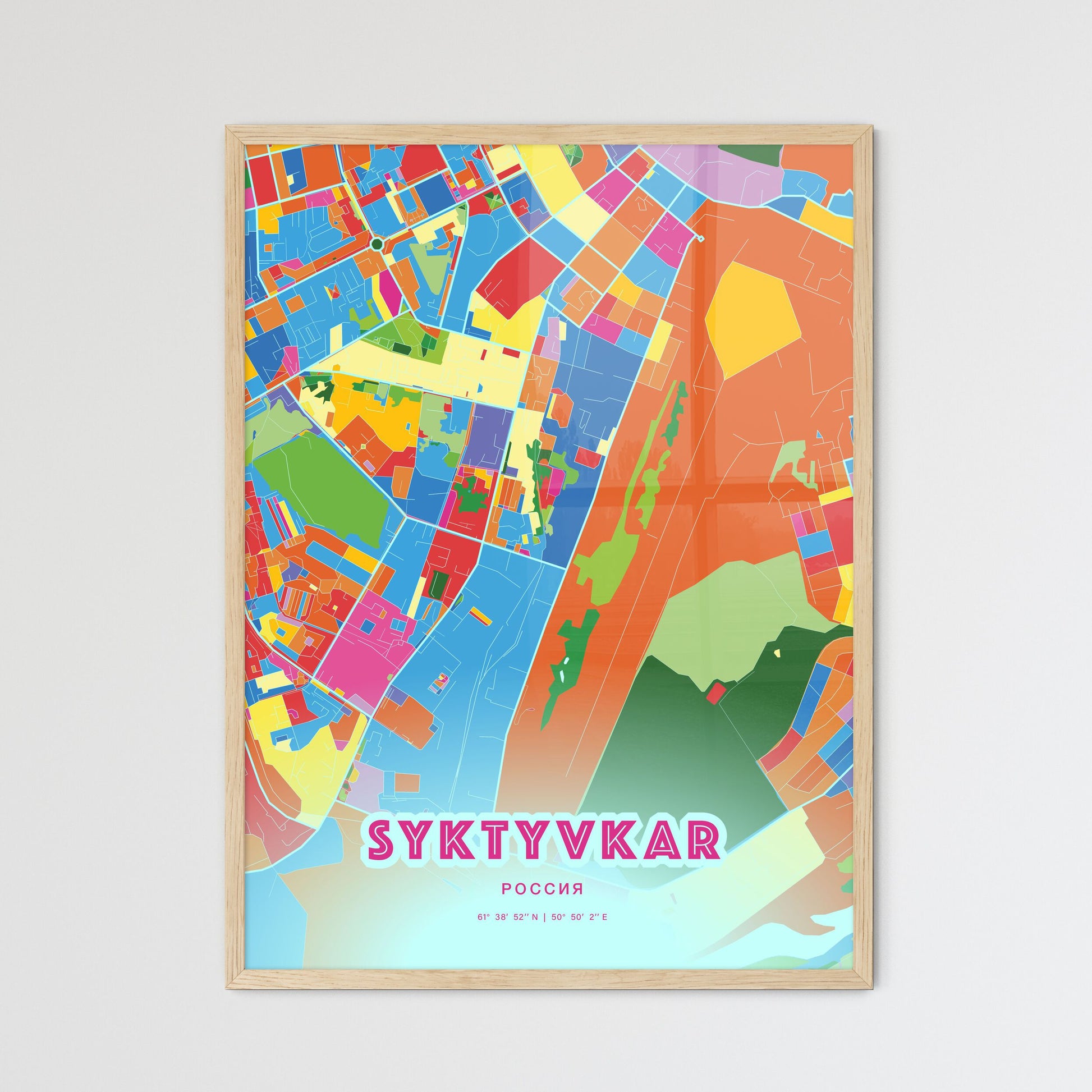Colorful SYKTYVKAR RUSSIA Fine Art Map Crazy Colors