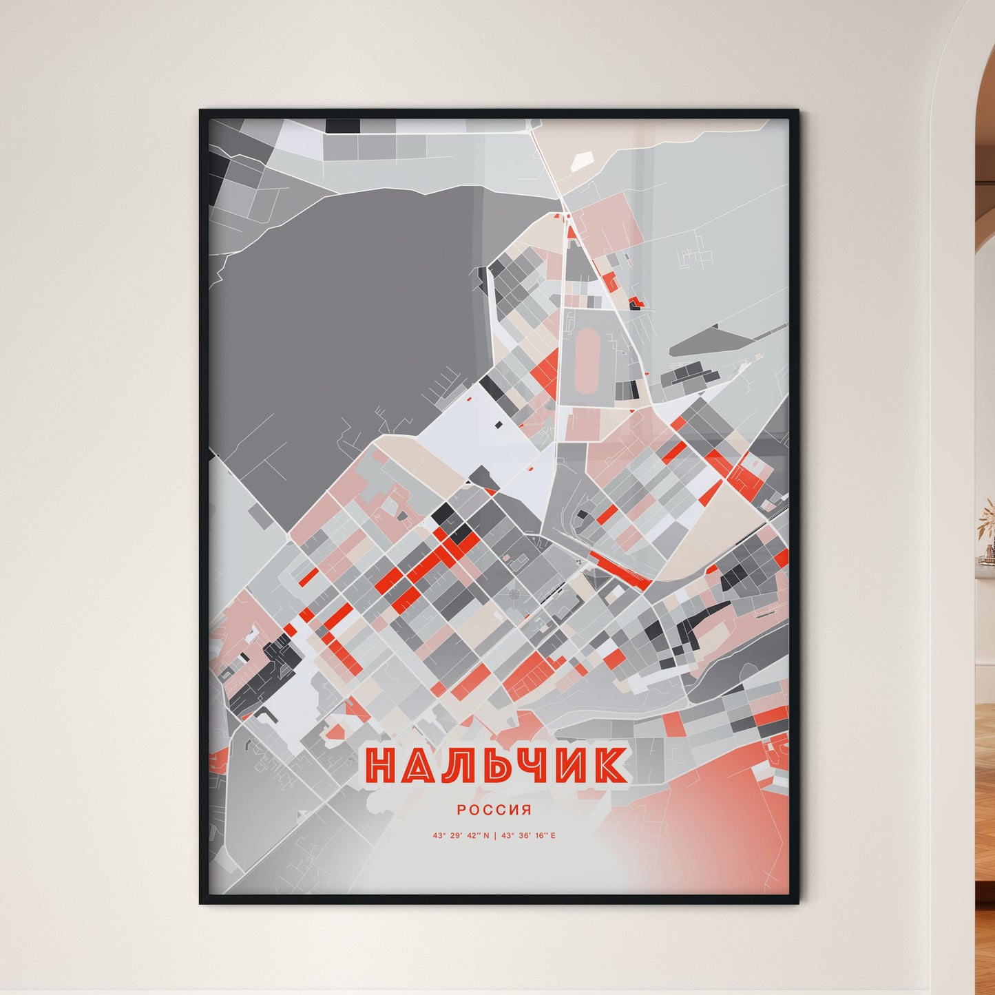 Colorful NALCHIK RUSSIA Fine Art Map Modern