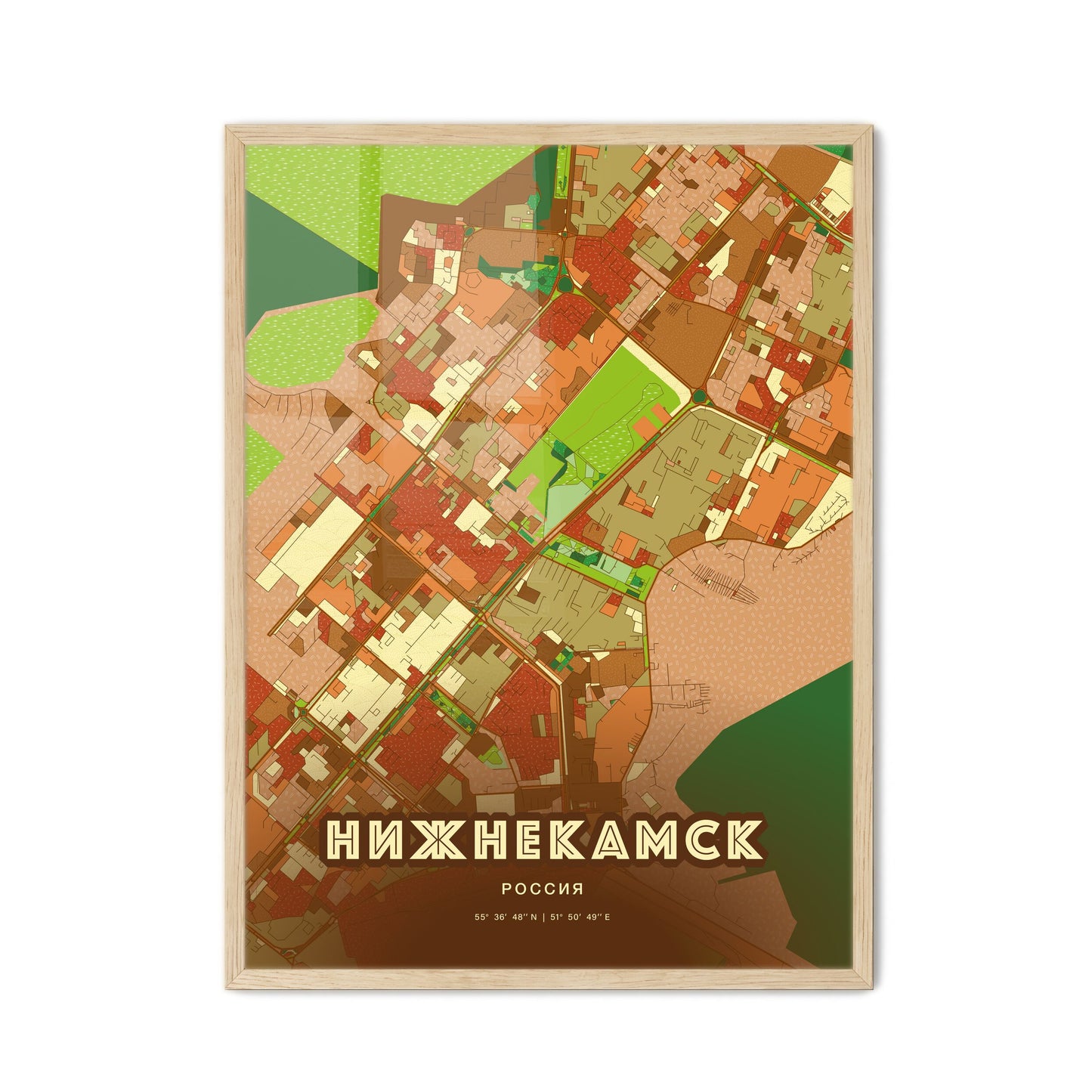 Colorful NIZHNEKAMSK RUSSIA Fine Art Map Farmhouse