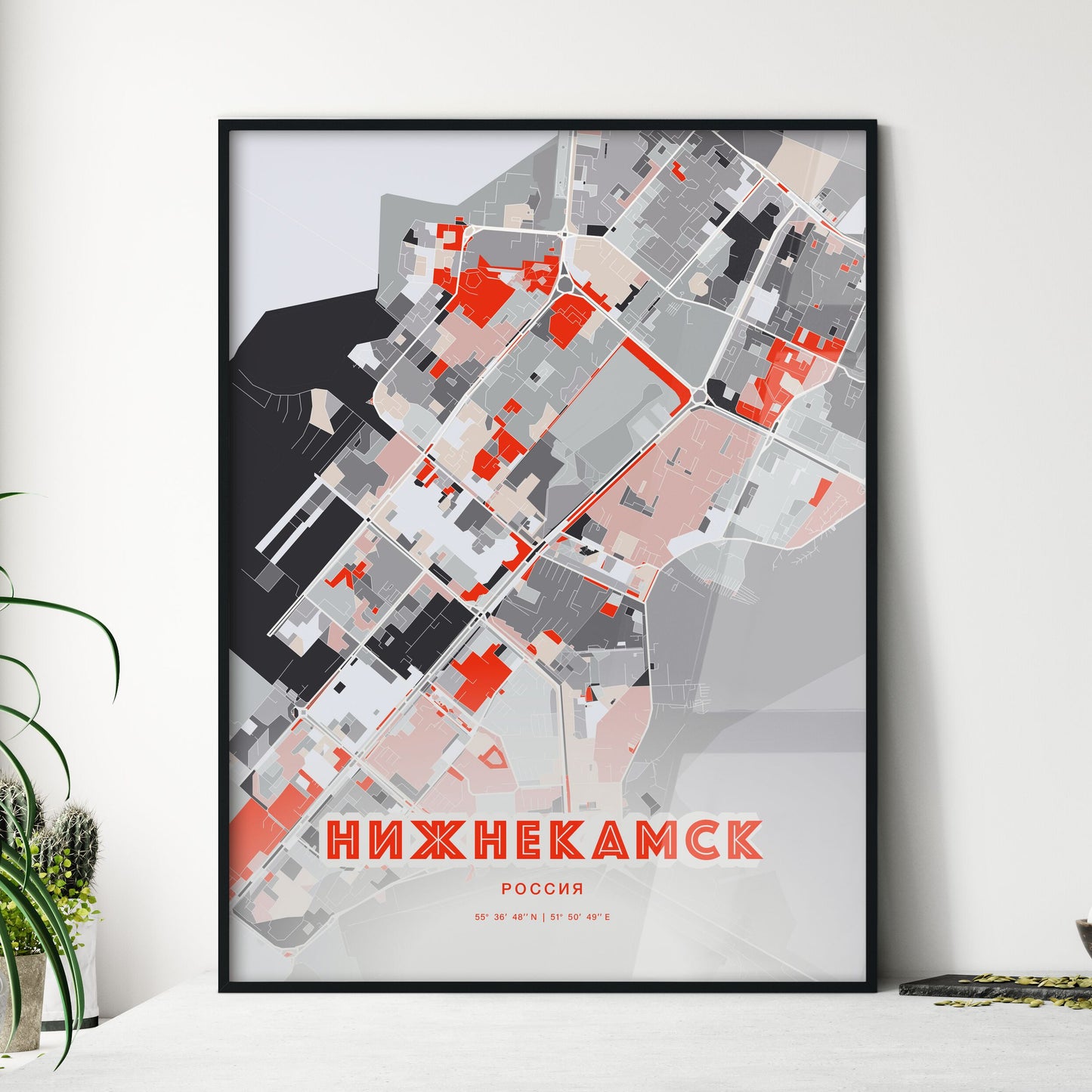 Colorful NIZHNEKAMSK RUSSIA Fine Art Map Modern